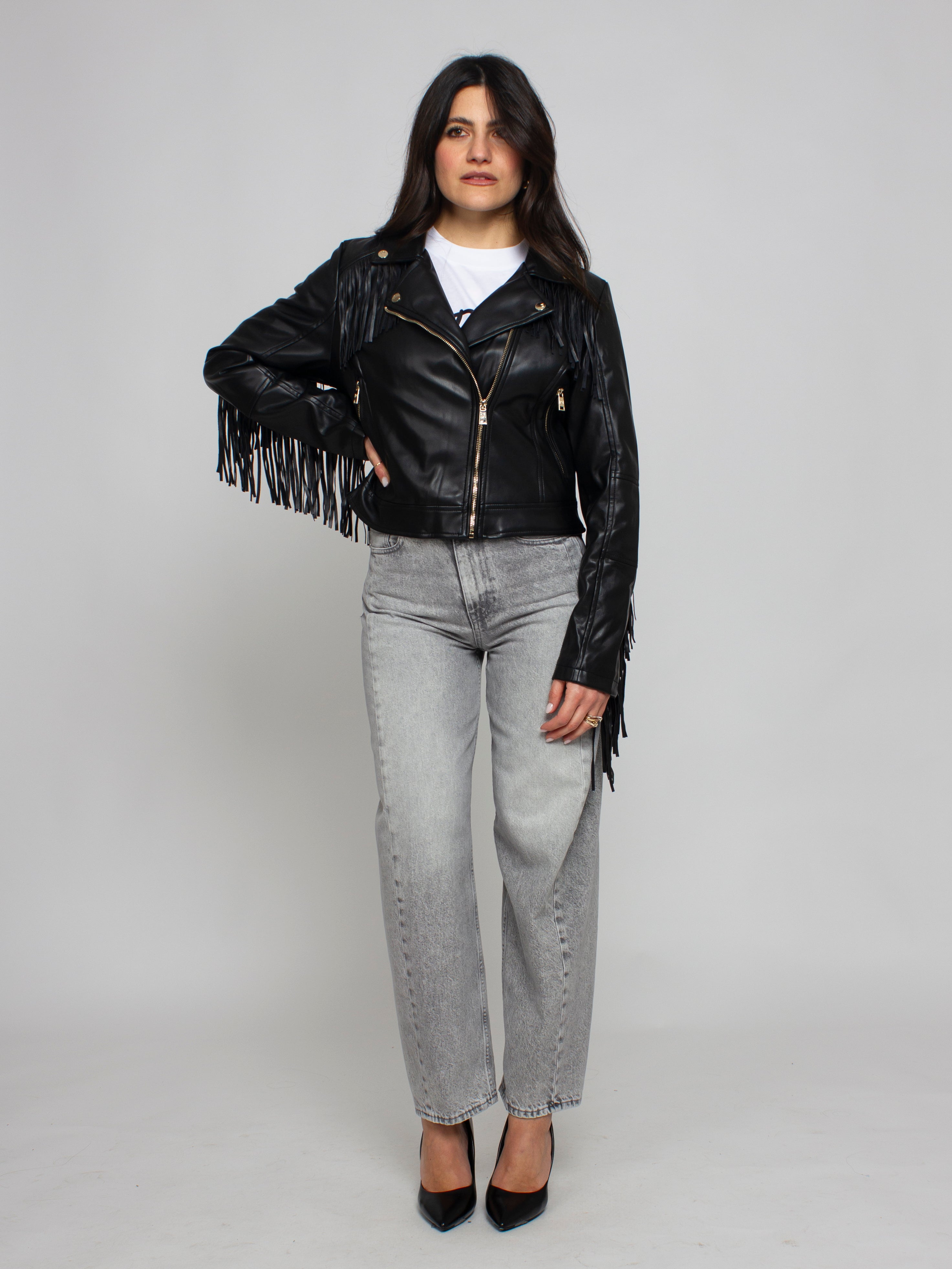 Chiodo ecopelle con frange Rinascimento