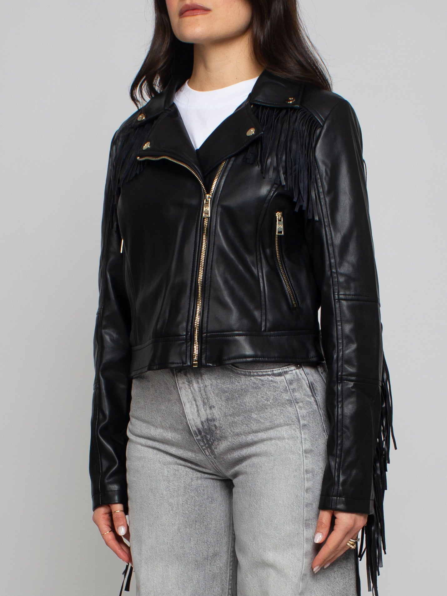 Chiodo ecopelle con frange Rinascimento