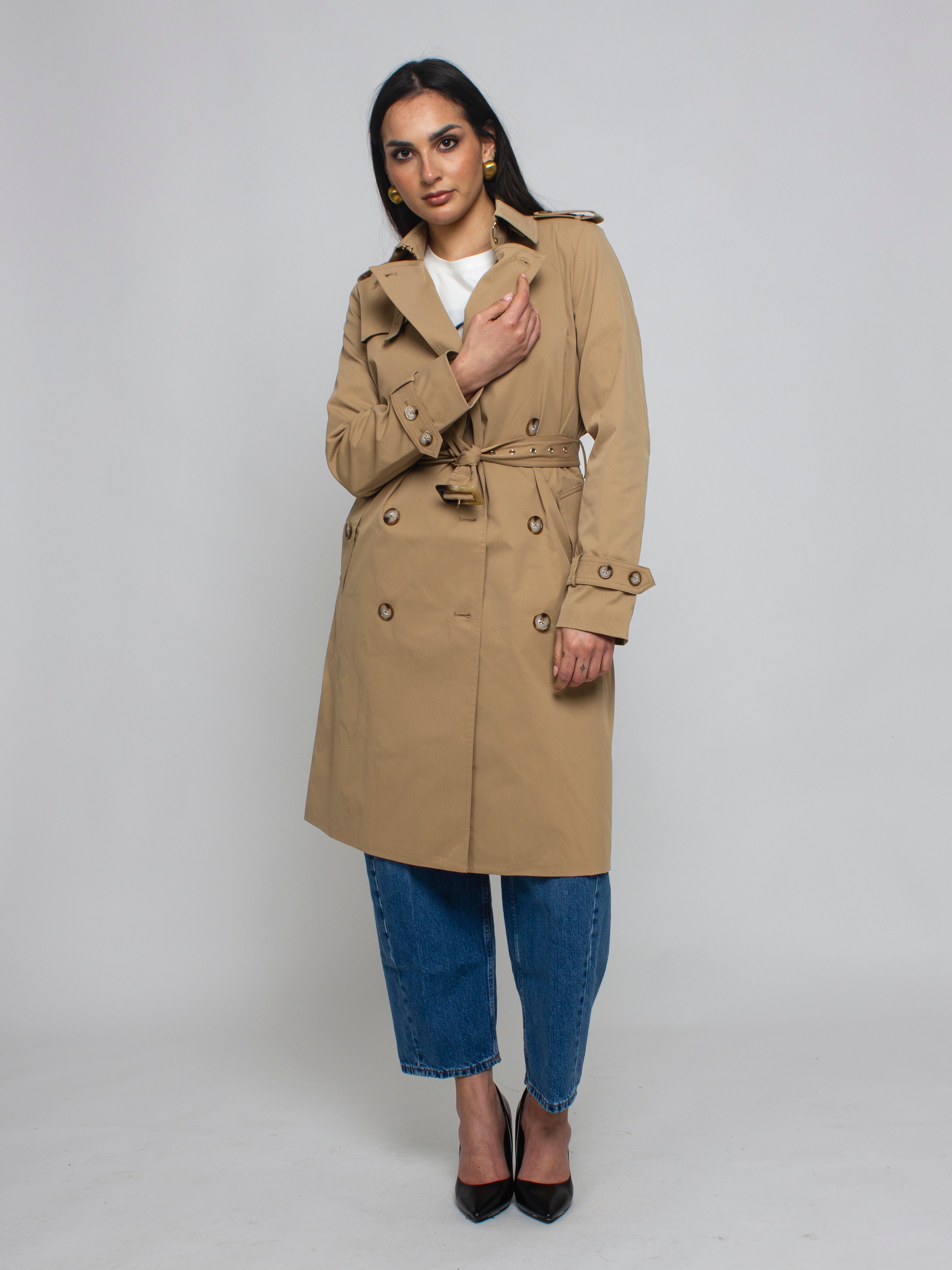 Trench doppiopetto con cintura Rinascimento