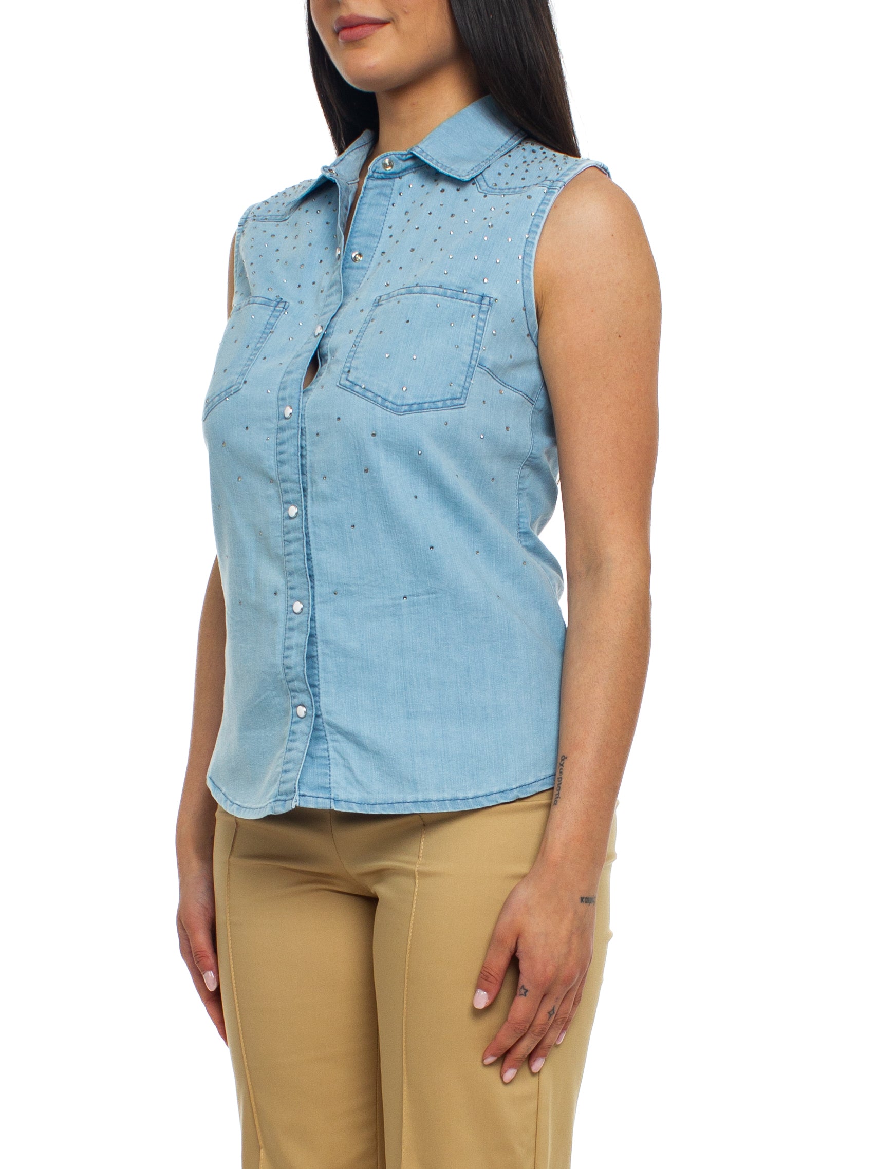Camicia smanicata con strass Rinascimento