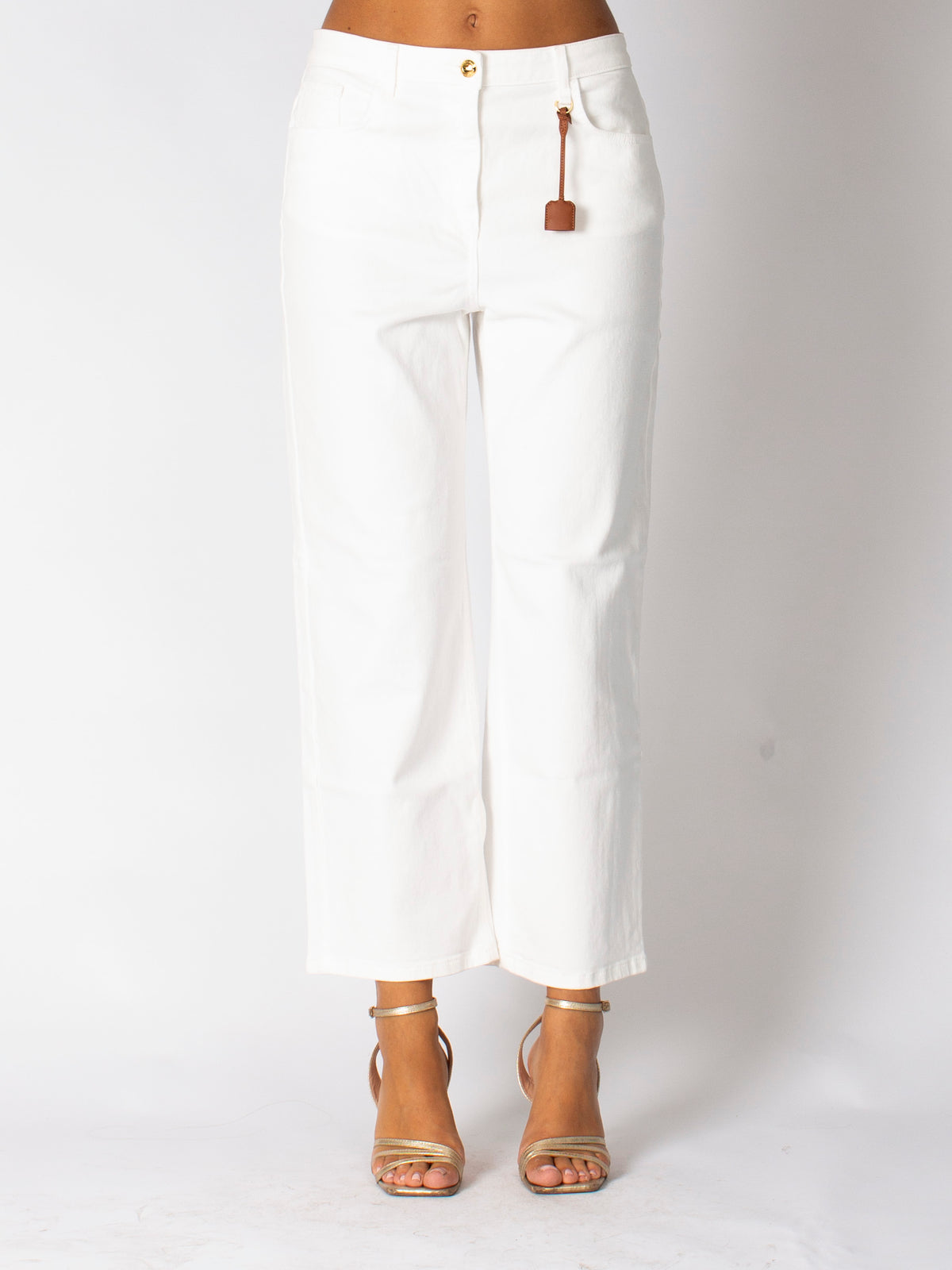 Jeans in cotone tinto con charm logato Elisabetta Franchi