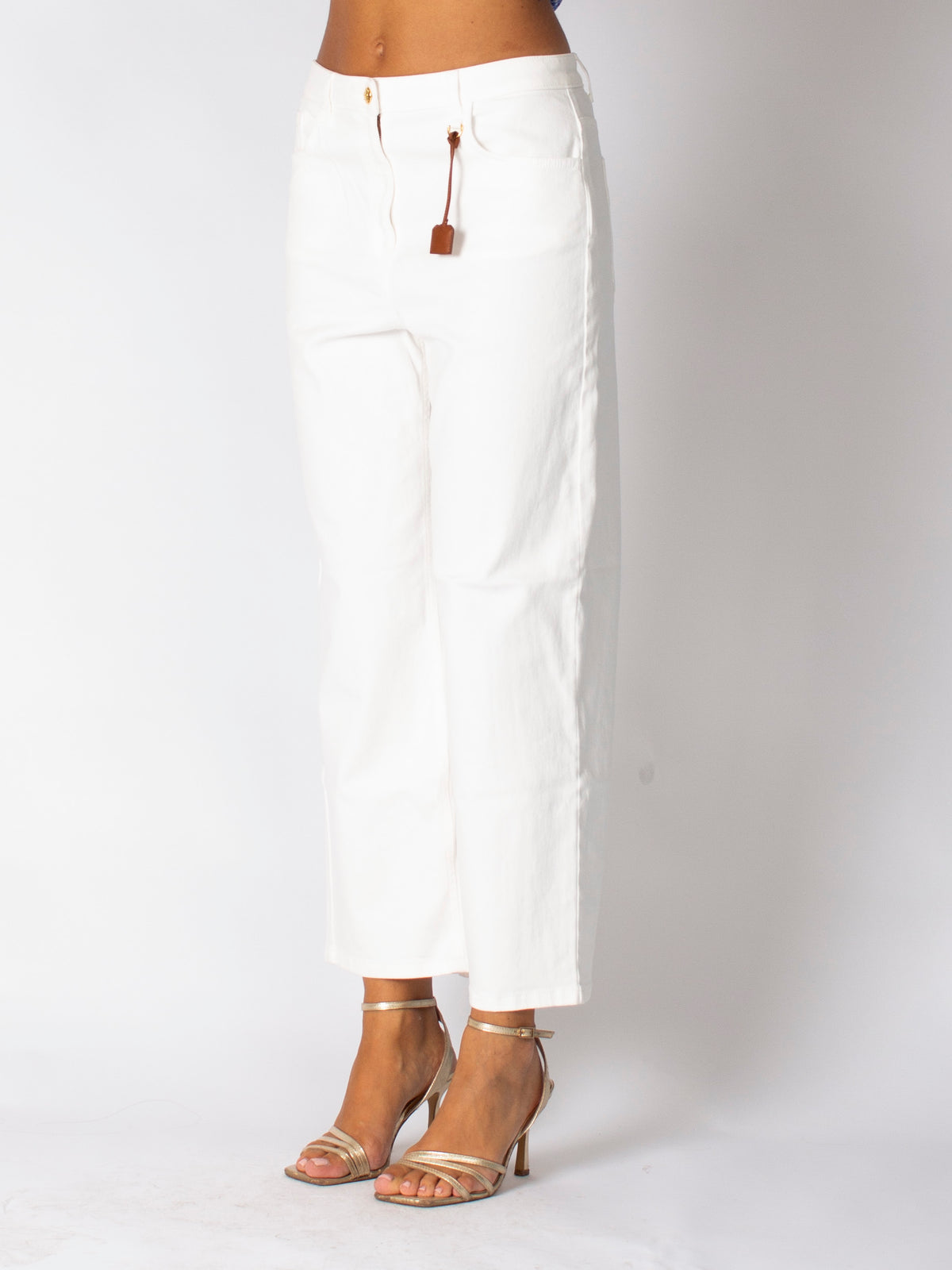 Jeans in cotone tinto con charm logato Elisabetta Franchi