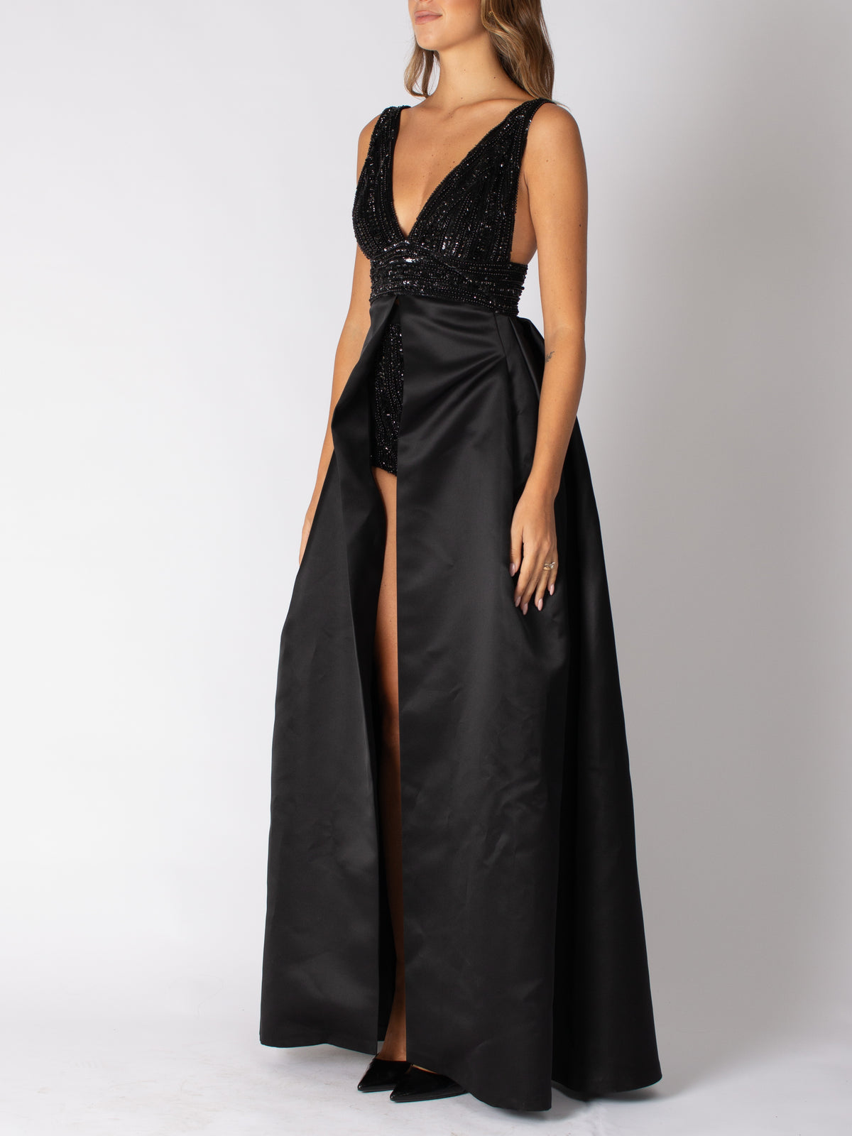 Abito red carpet in duchesse con paillettes Elisabetta Franchi