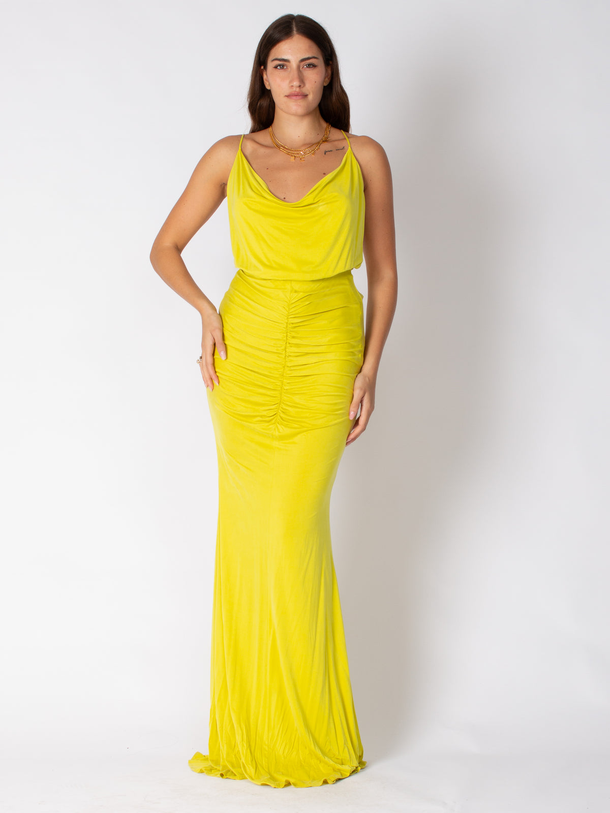 Abito red carpet in jersey cupro drappeggiato Elisabetta Franchi