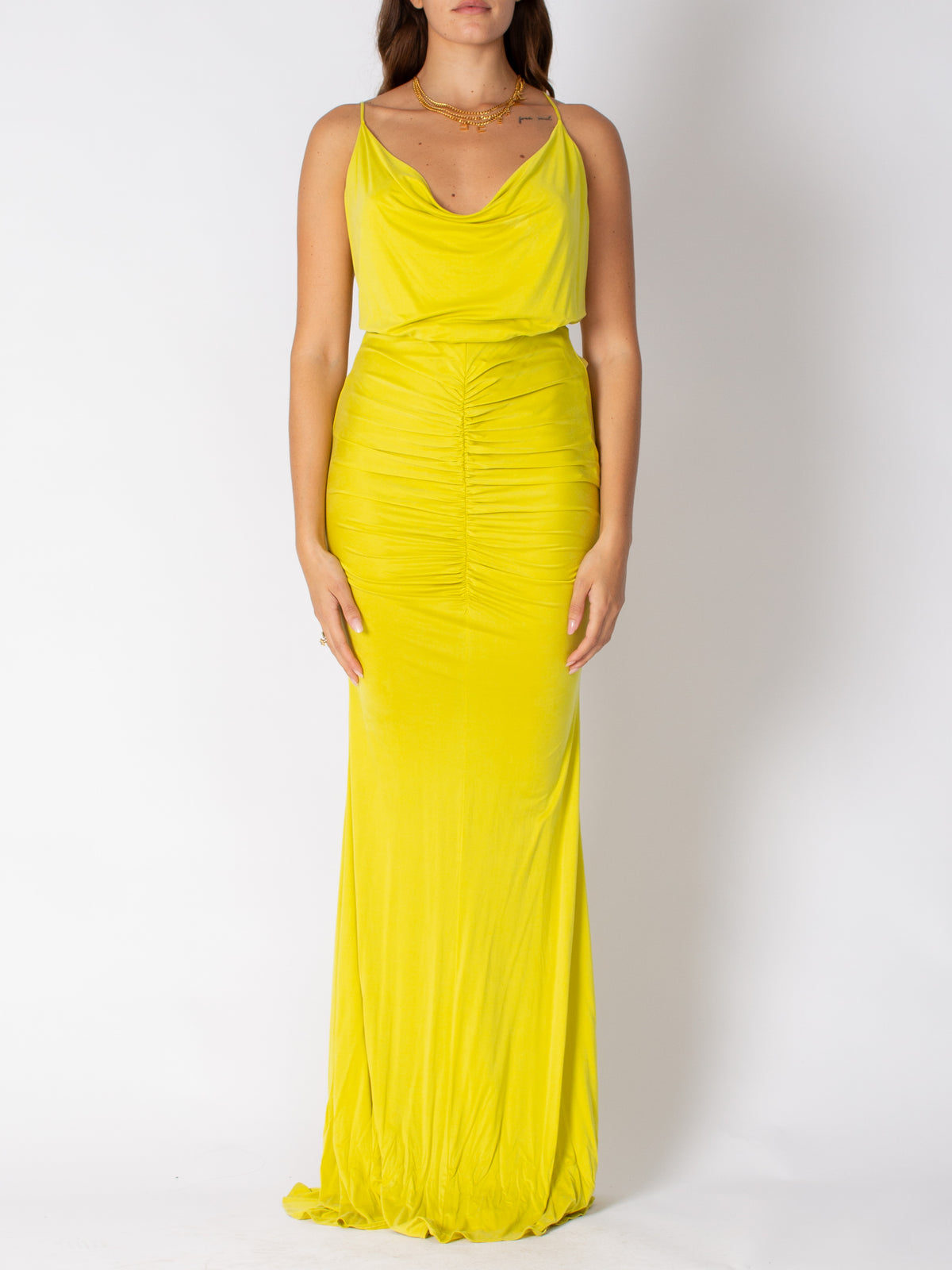 Abito red carpet in jersey cupro drappeggiato Elisabetta Franchi