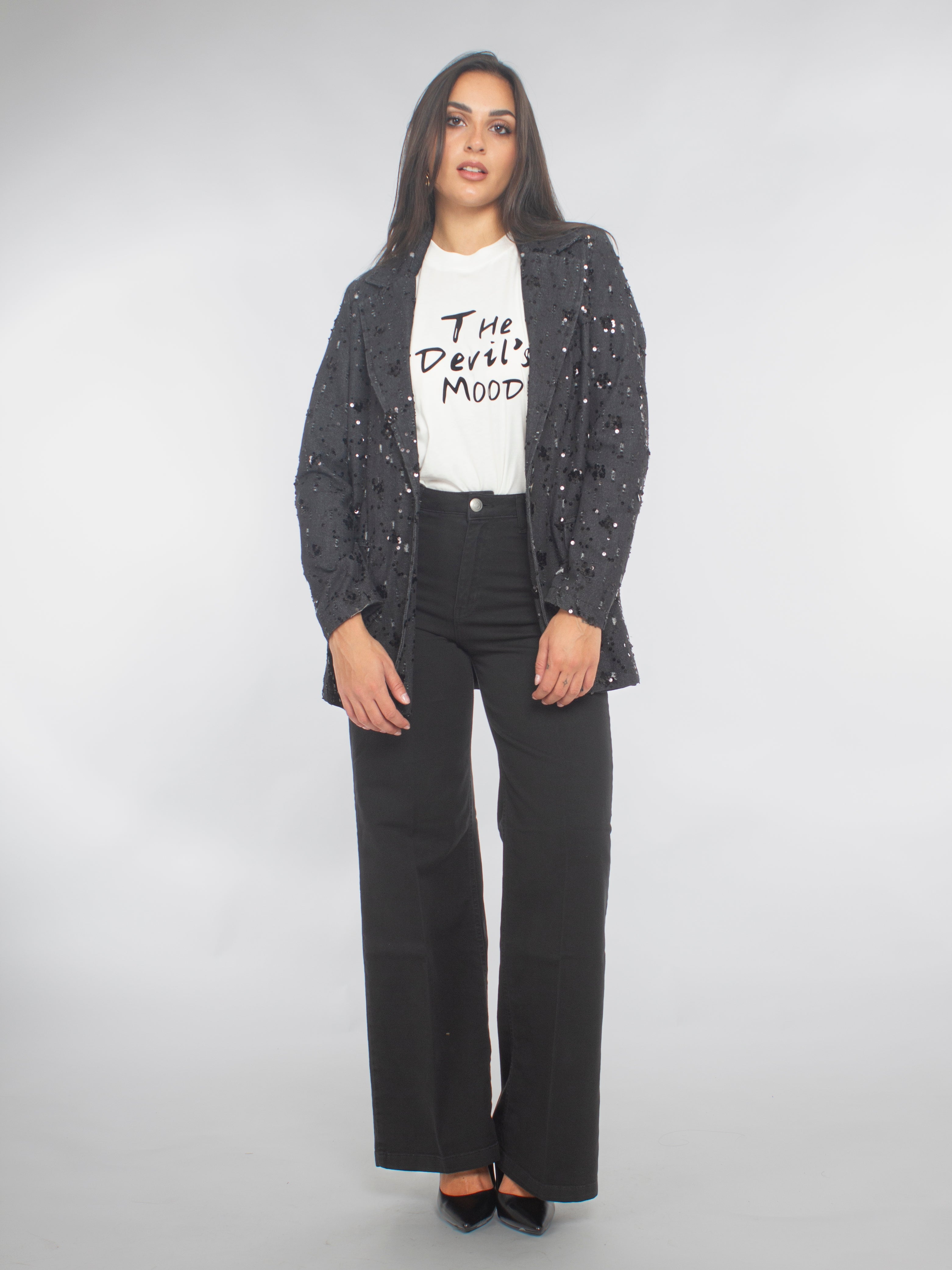 Giacca in Denim con Decoro Paillettes Rinascimento