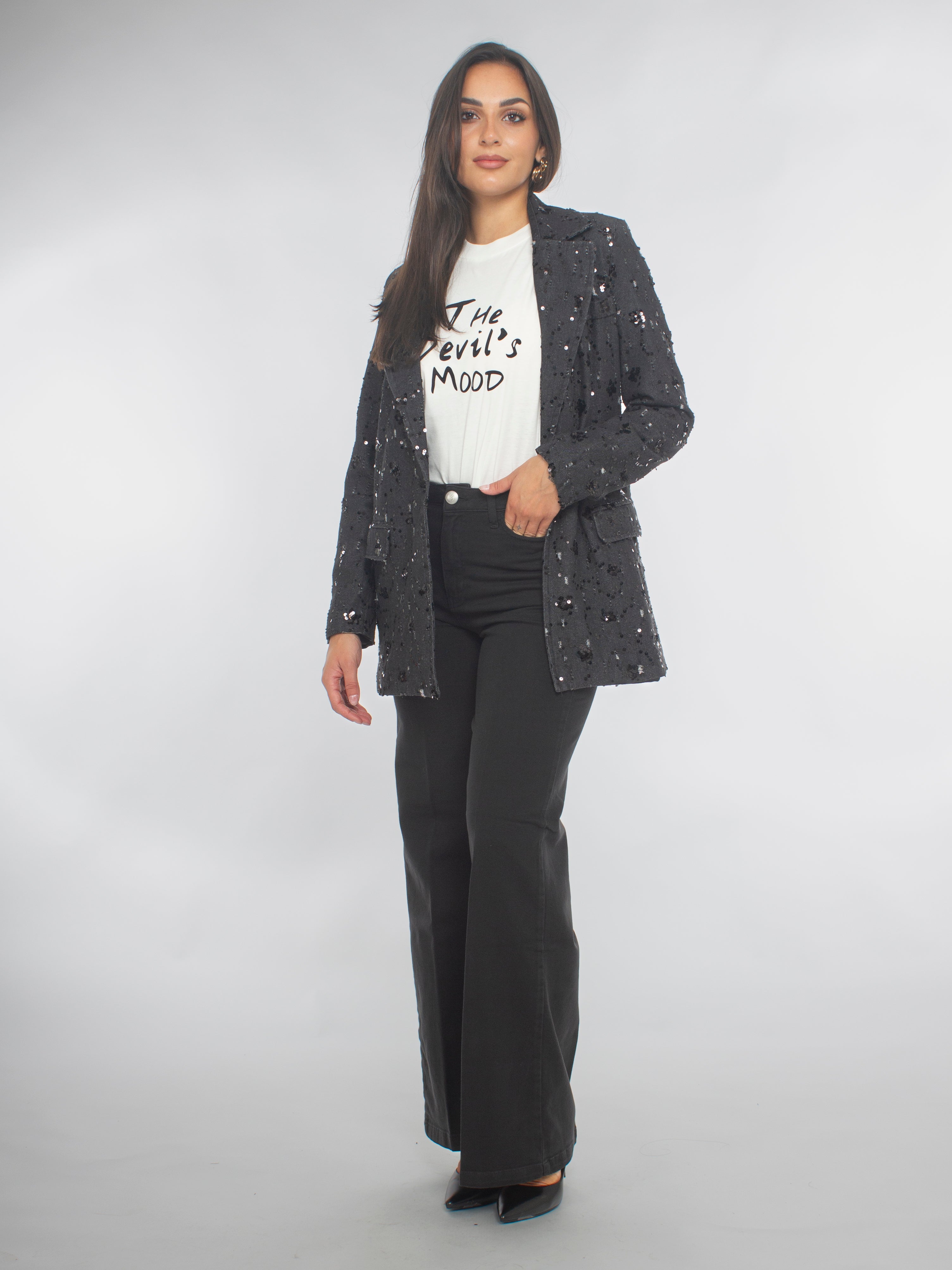 Giacca in Denim con Decoro Paillettes Rinascimento