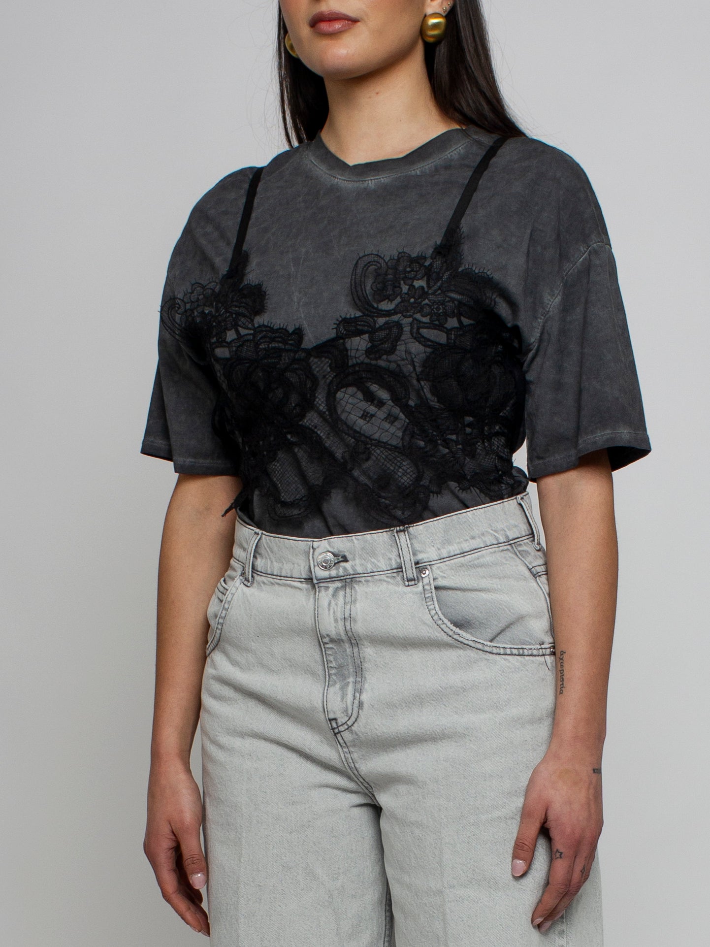 Tshirt con corsetto in pizzo Vicolo