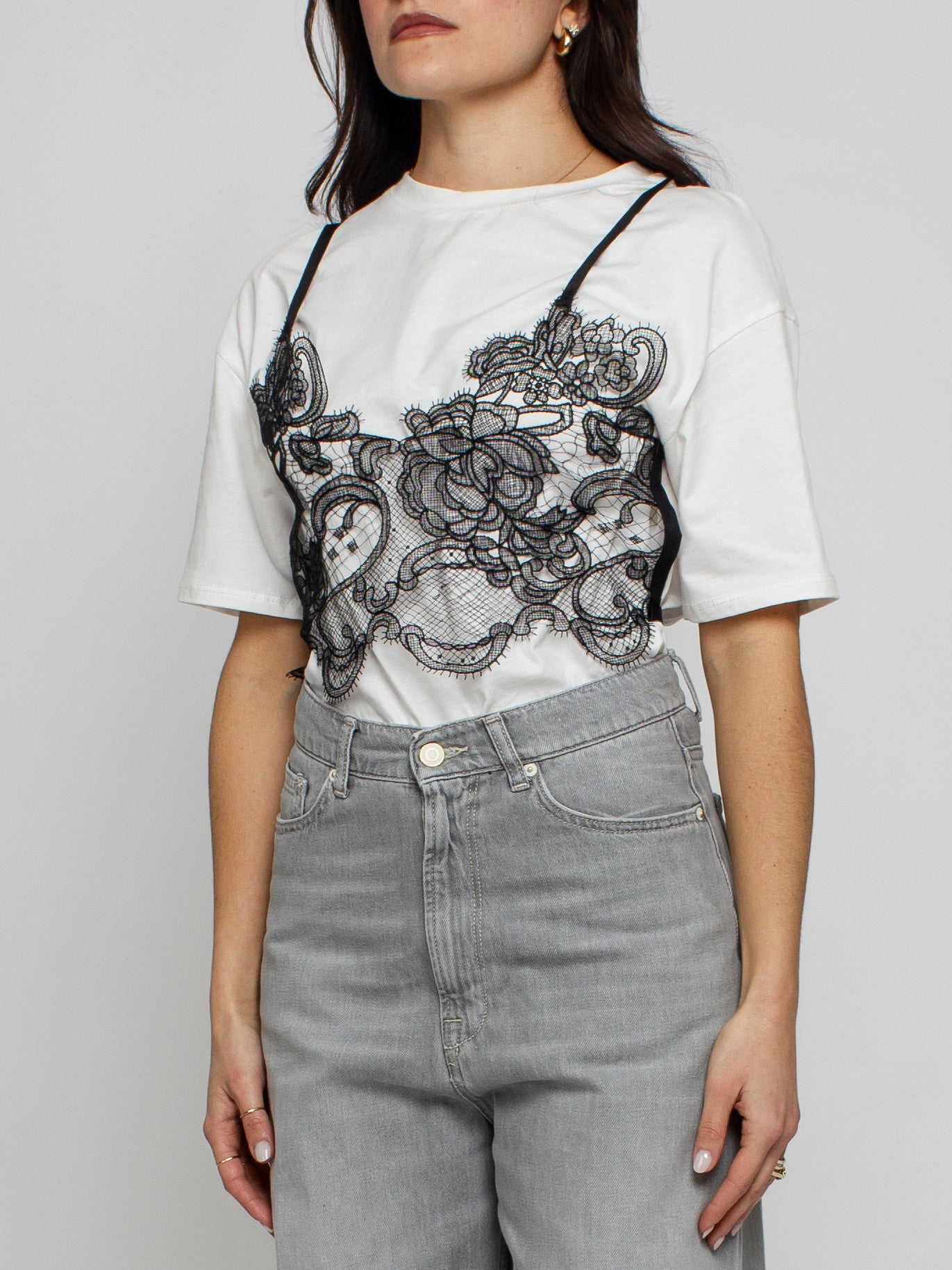 Tshirt con corsetto in pizzo Vicolo