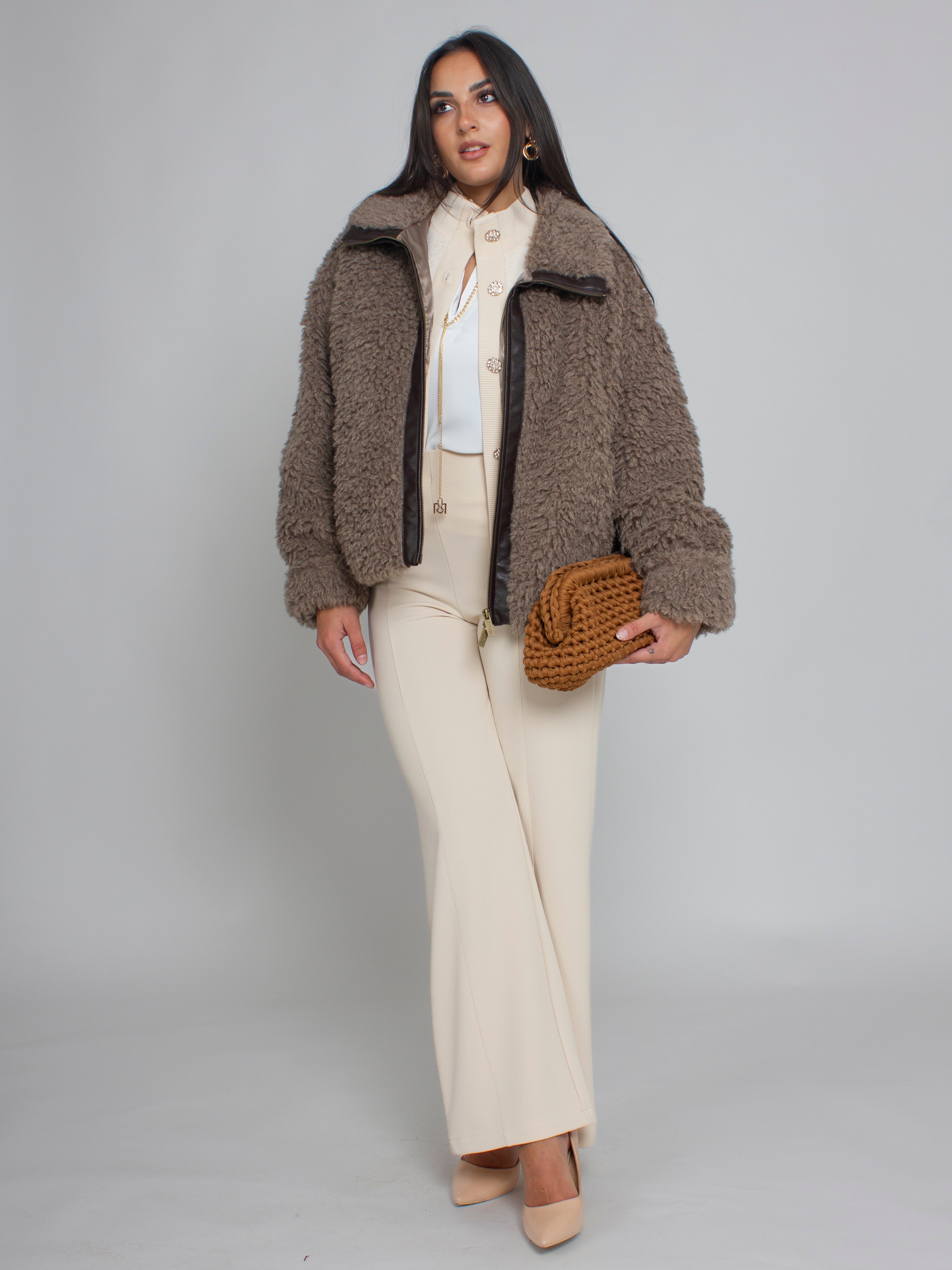 Giacca teddy intarsi ecopelle Vicolo