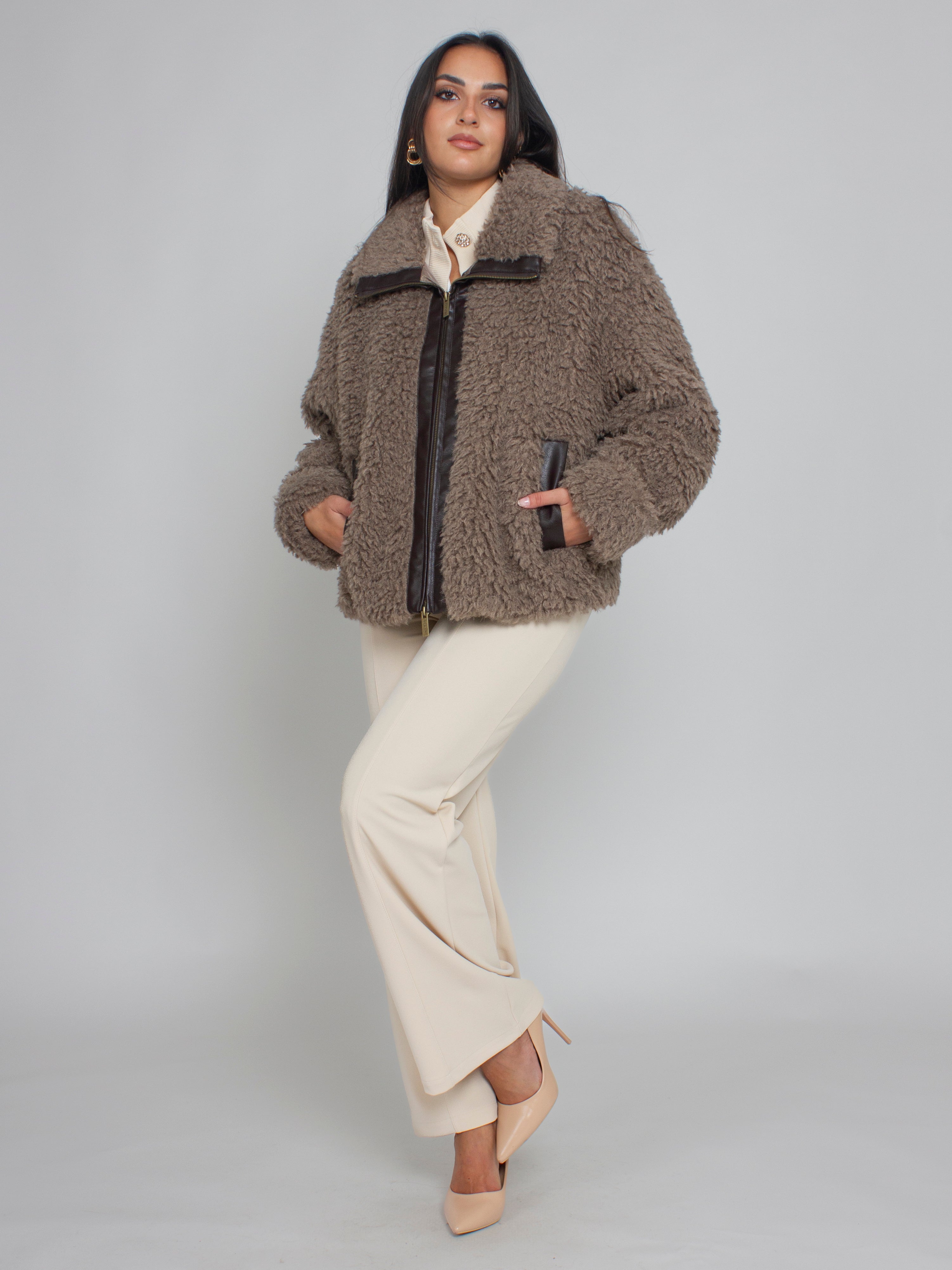 Giacca teddy intarsi ecopelle Vicolo