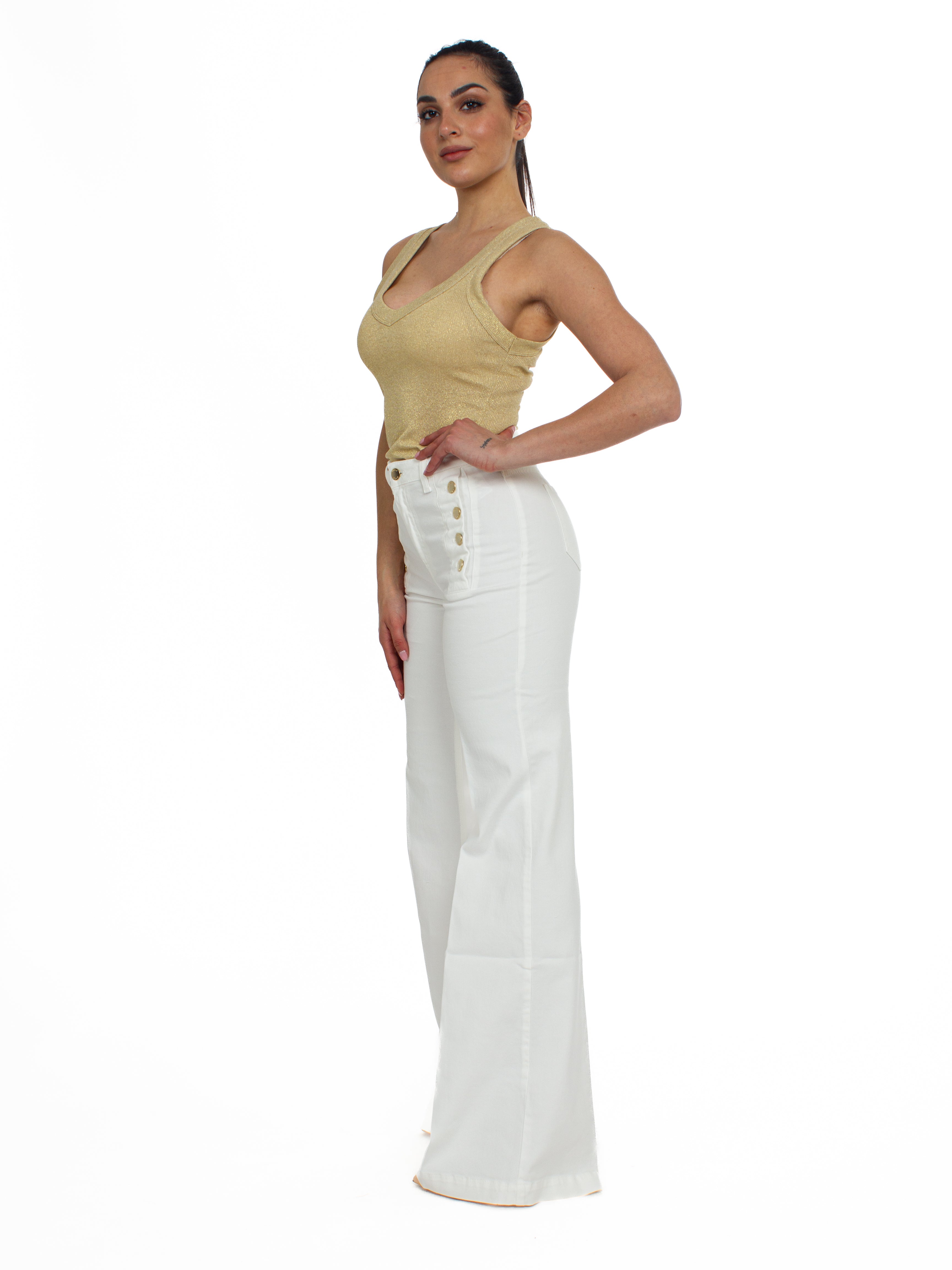 Jeans palazzo con bottoni oro Vicolo