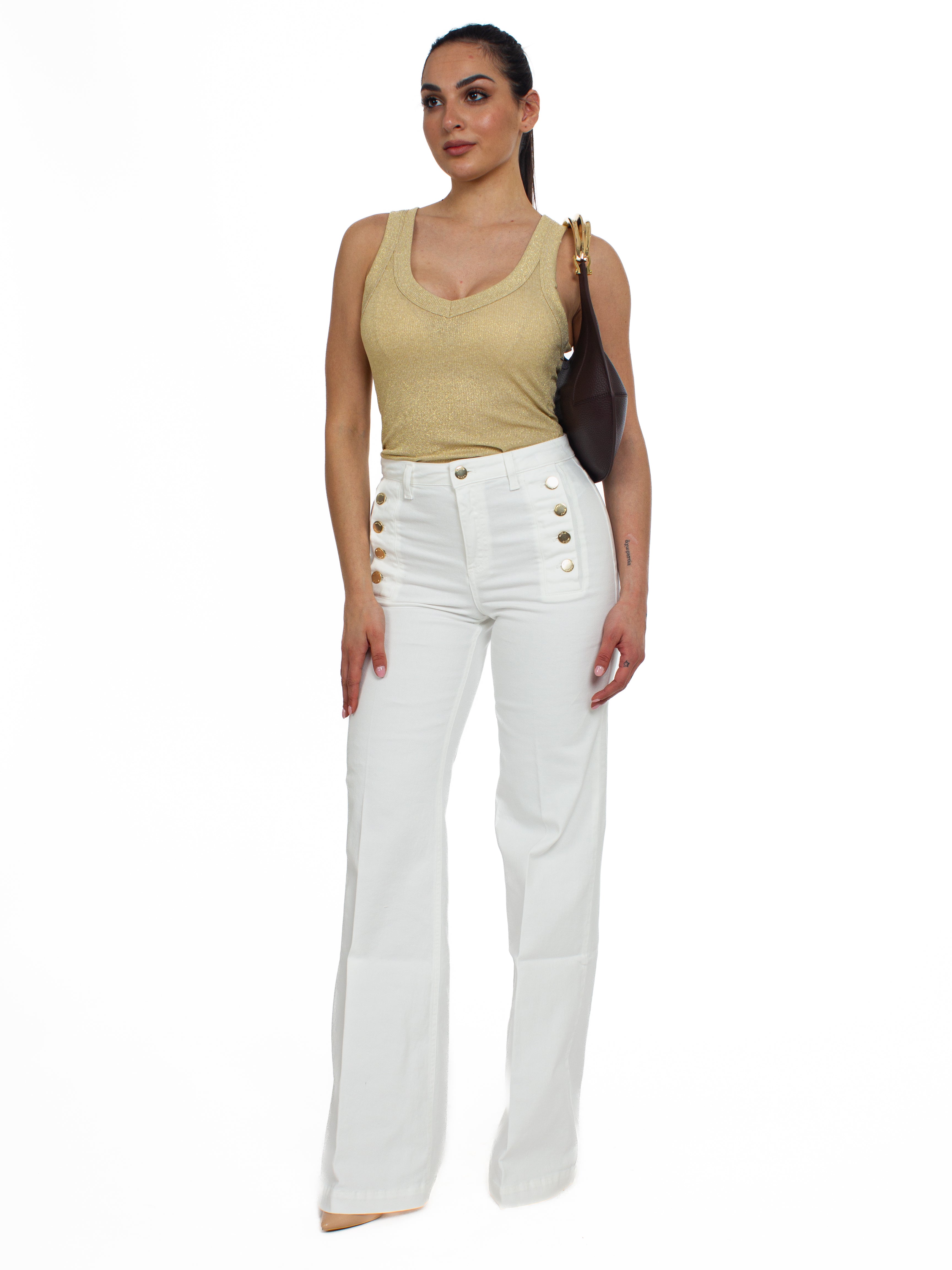 Jeans palazzo con bottoni oro Vicolo