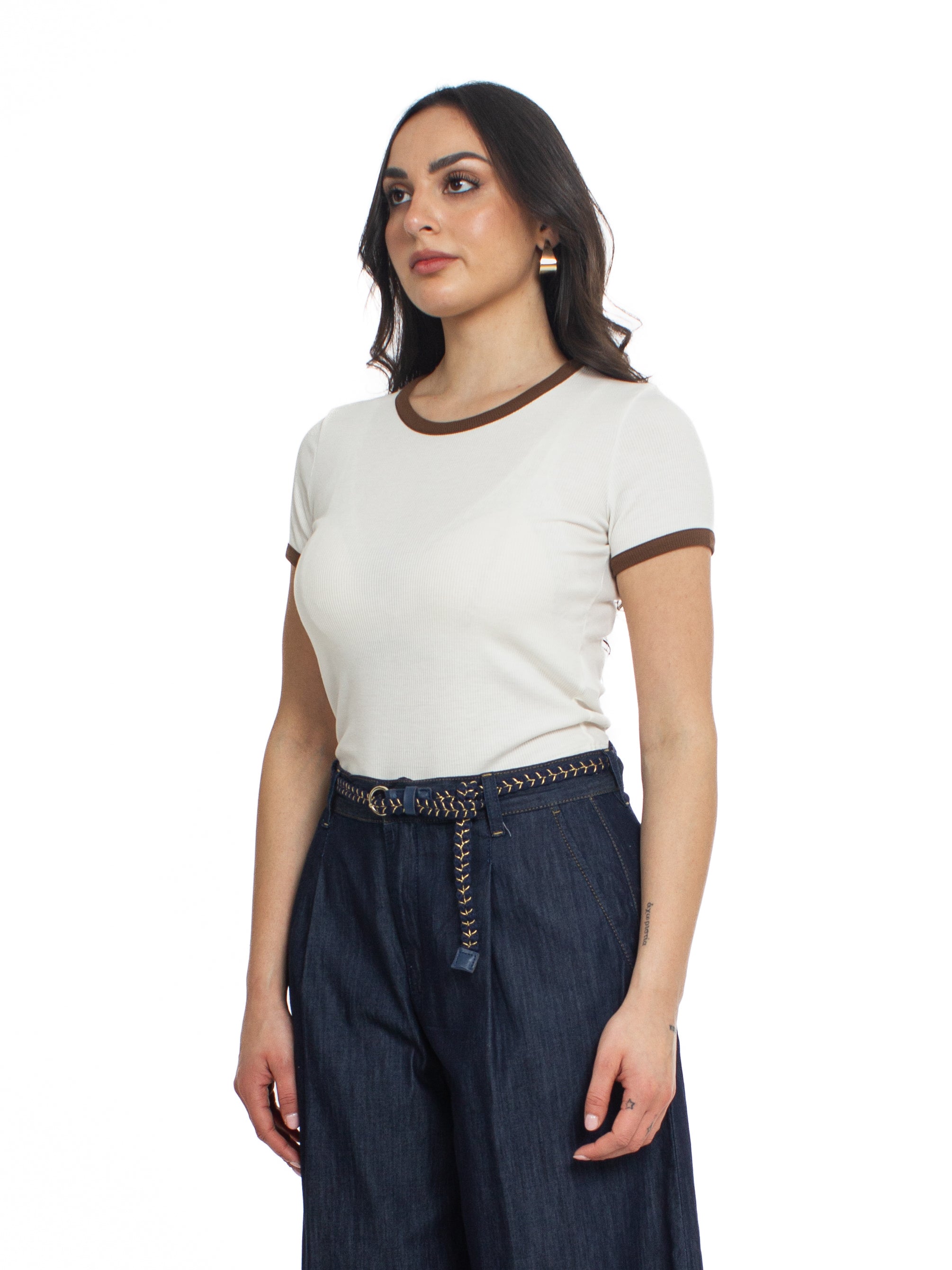 T-Shirt a costine profili a contrasto Vicolo