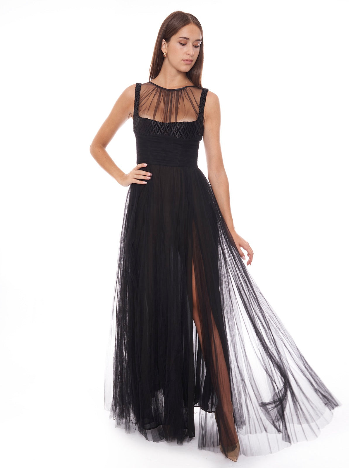 Abito red carpet con corpetto in velluto ricamato Elisabetta Franchi