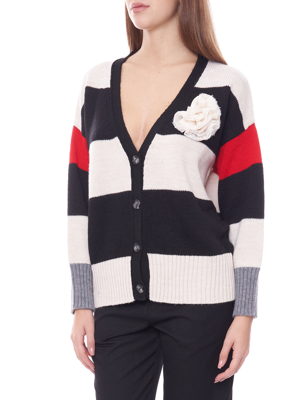 Cardigan a righe con rosa Vicolo