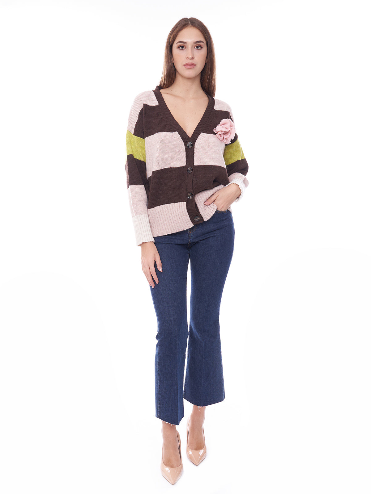 Cardigan a righe con rosa Vicolo