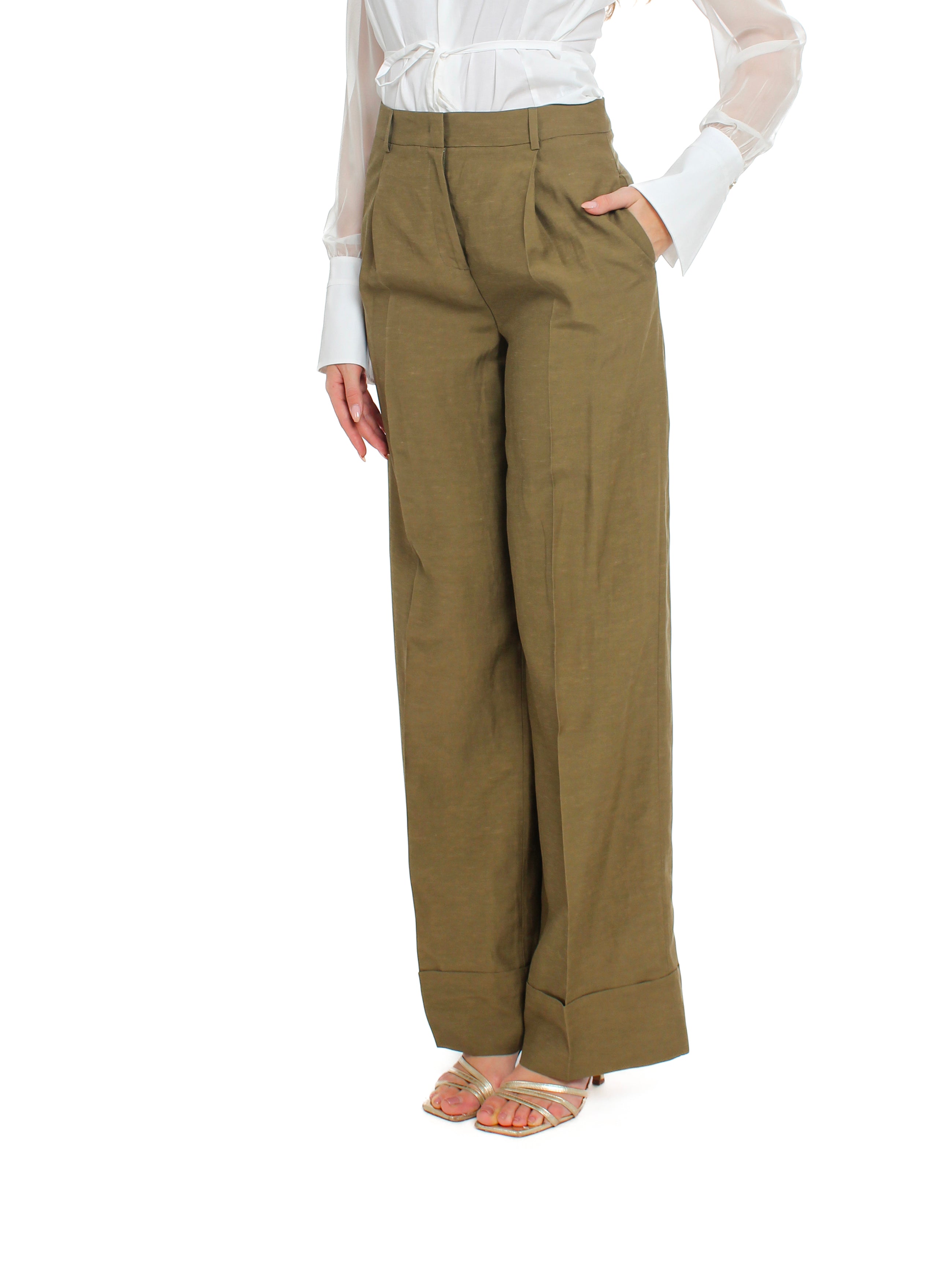 Pantalone wide leg in misto lino Blugirl