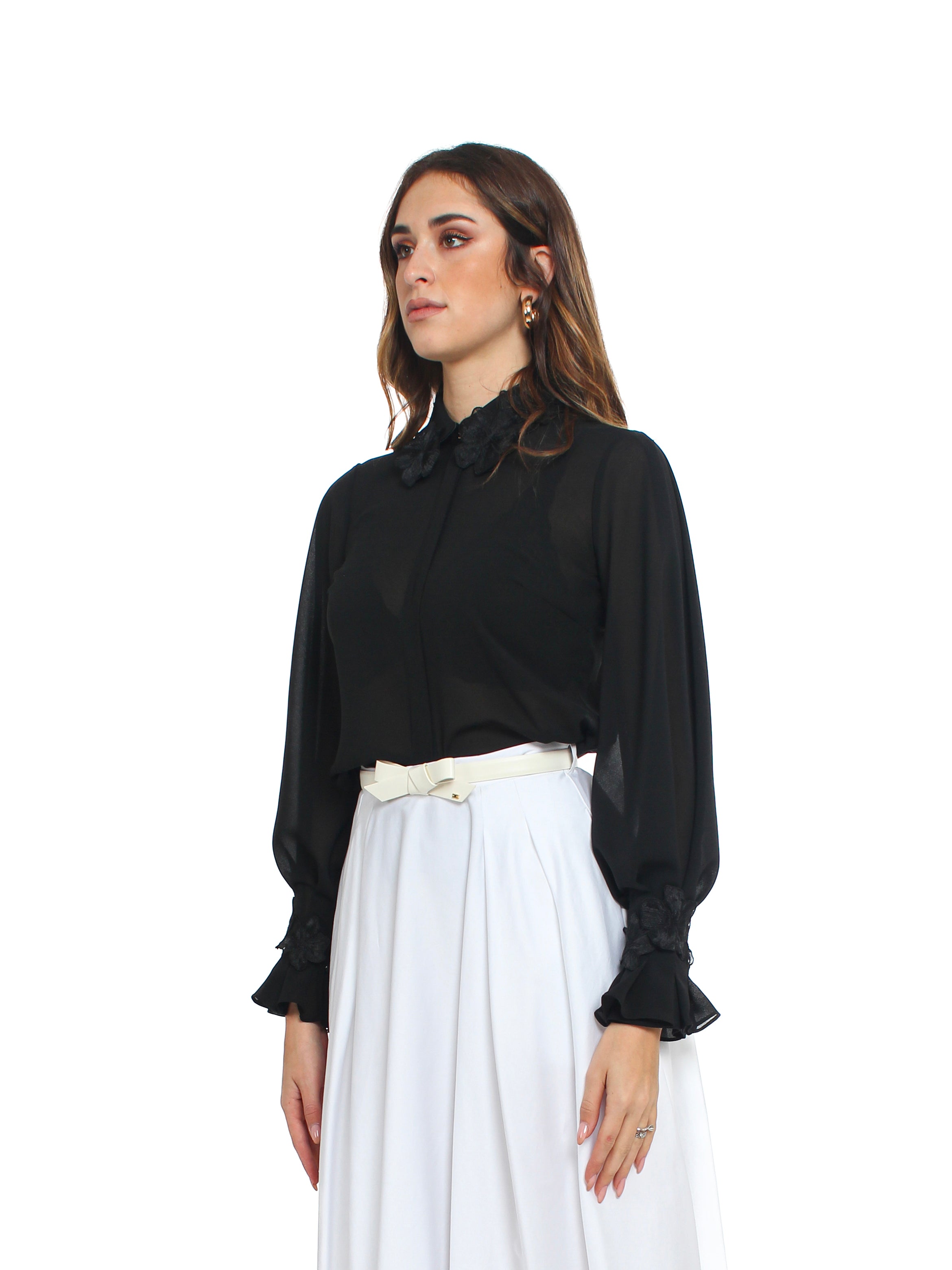 Camicia in georgette con ricami floreali Elisabetta Franchi