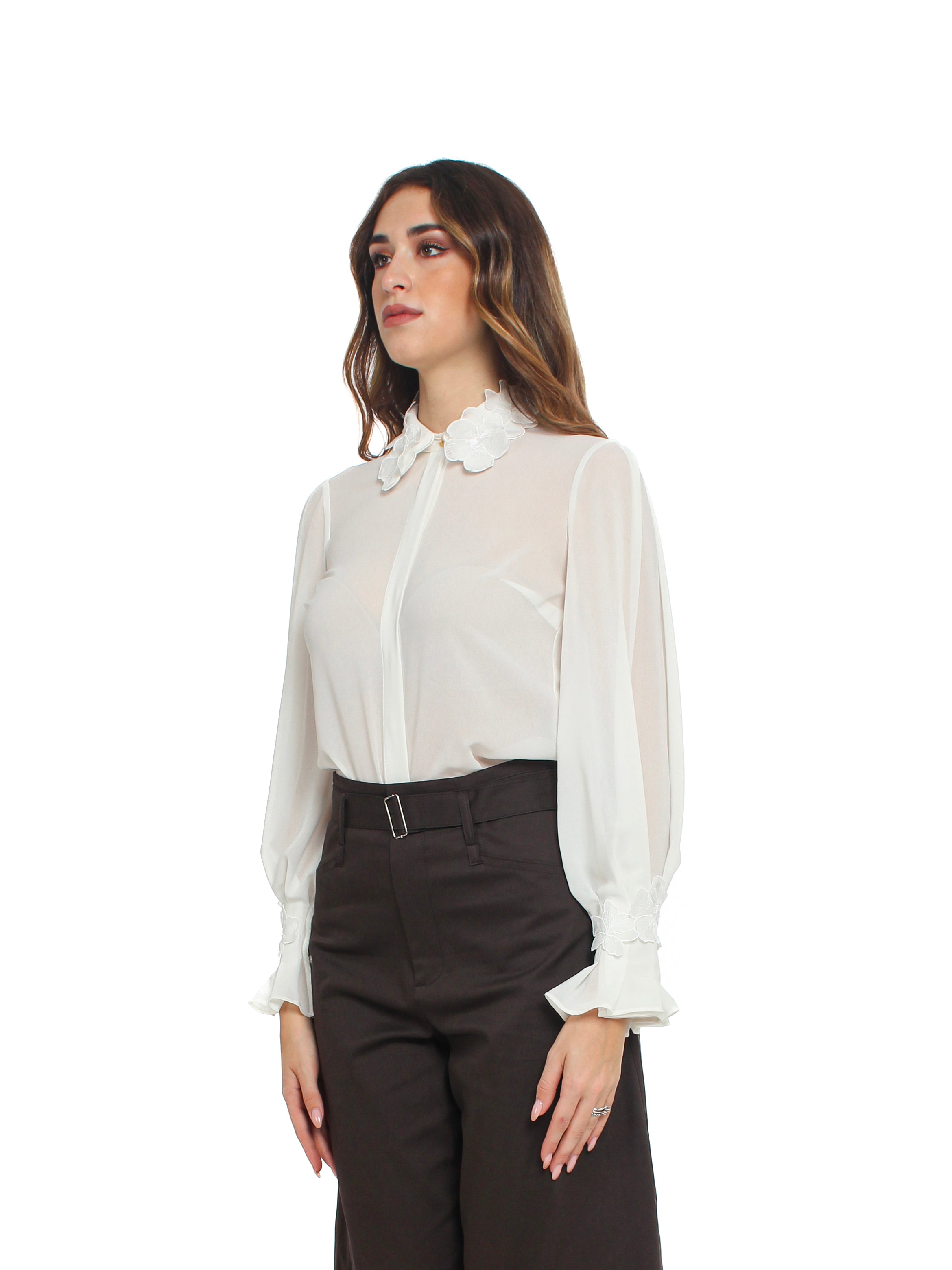 Camicia in georgette con ricami floreali Elisabetta Franchi