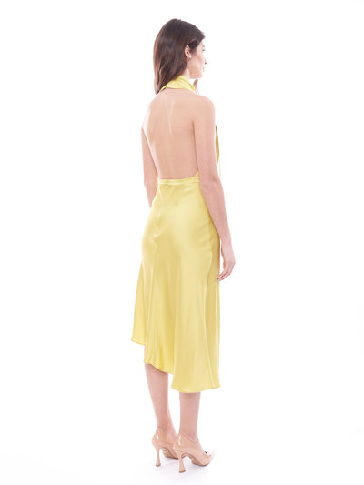 Satin midi dress with asymmetric skirt