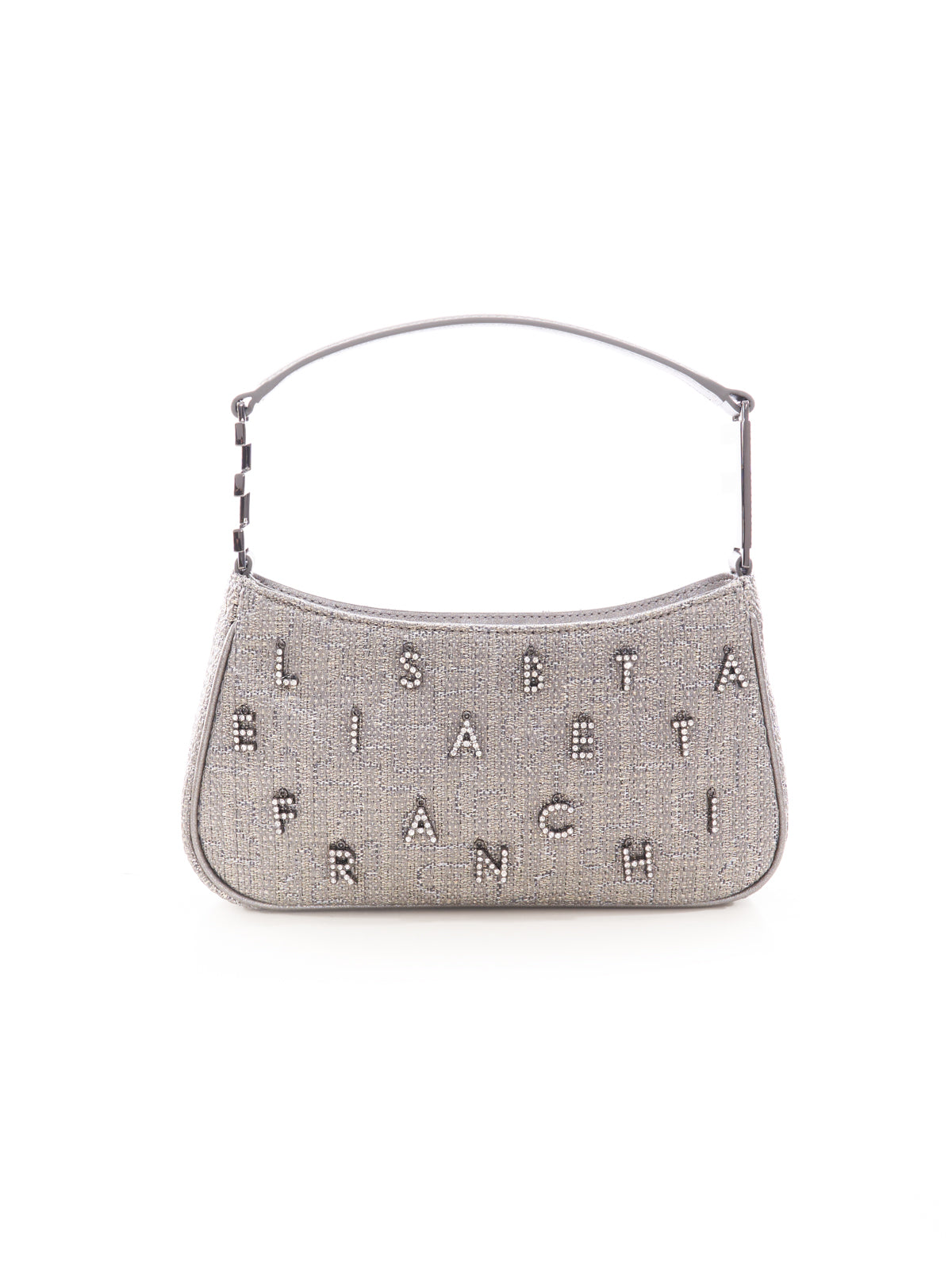 Borsa a spalla in tweed lurex con lettering di strass Elisabetta Franchi