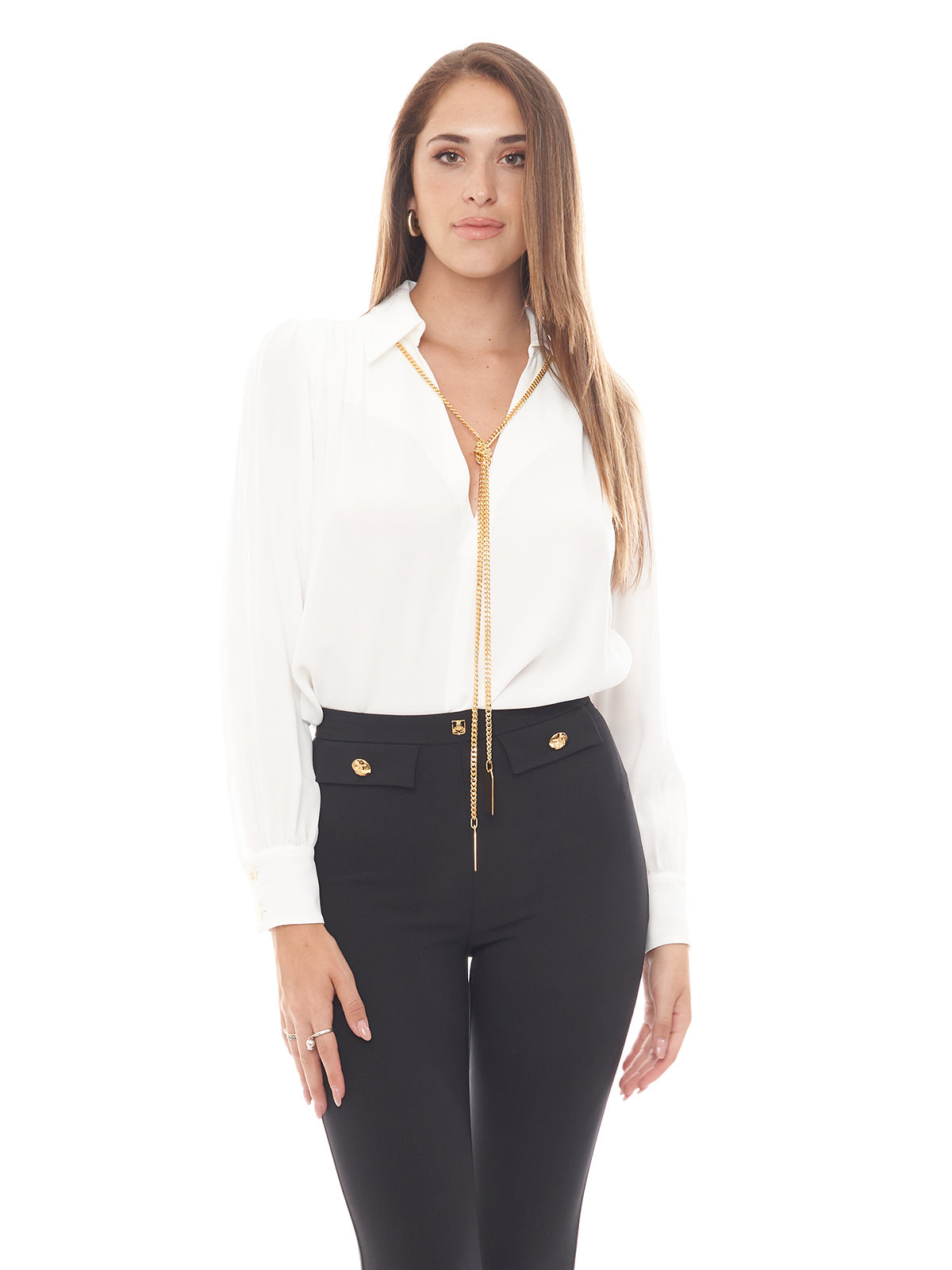 Blusa in georgette con charms collana Elisabetta Franchi