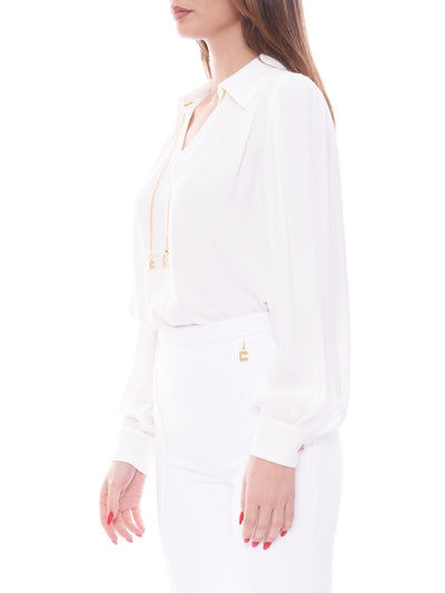 Elisabetta Franchi viscose georgette shirt with hanging accessories on the neck