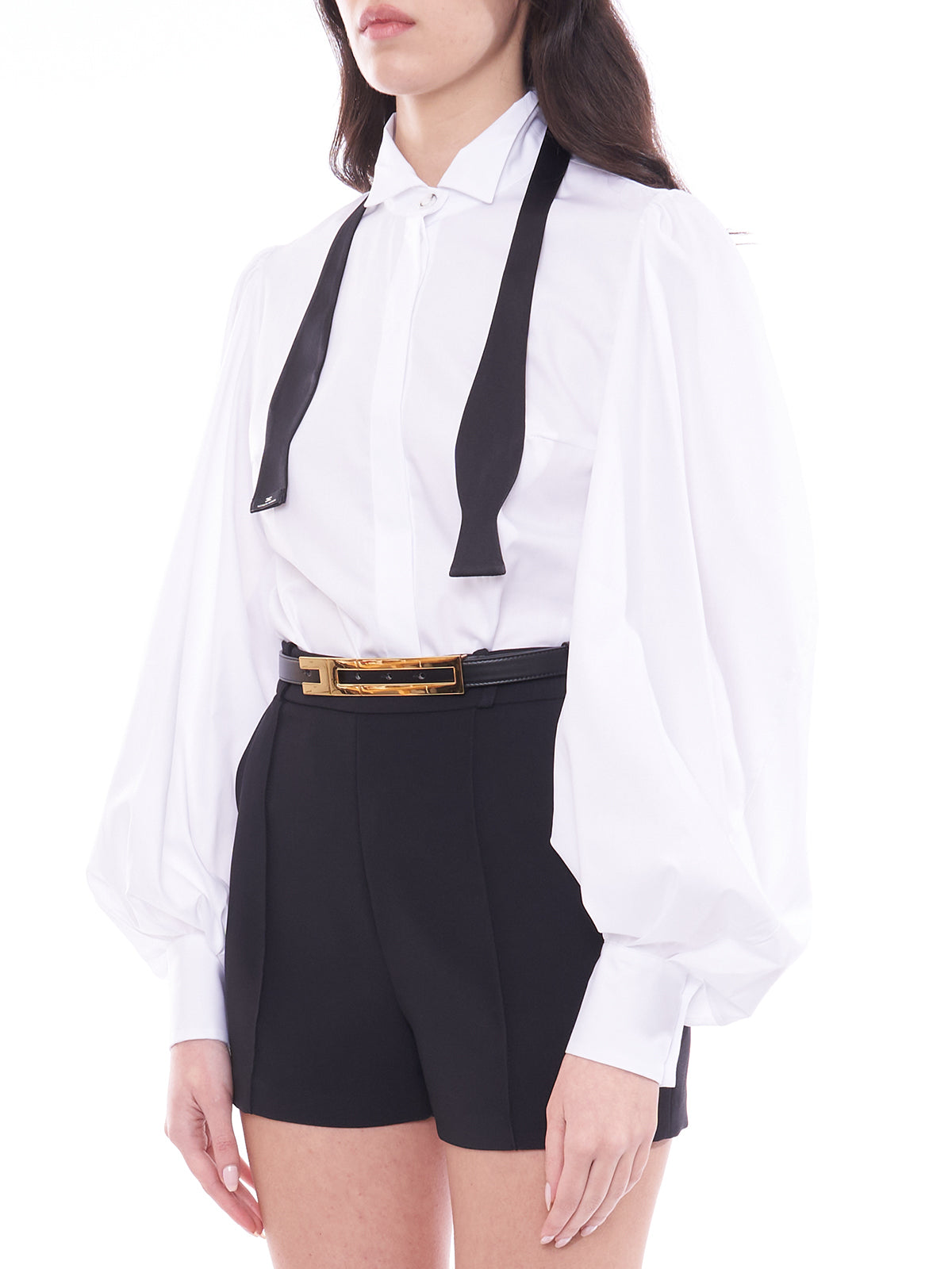 Camicia body in popeline di cotone con cravattino Elisabetta Franchi
