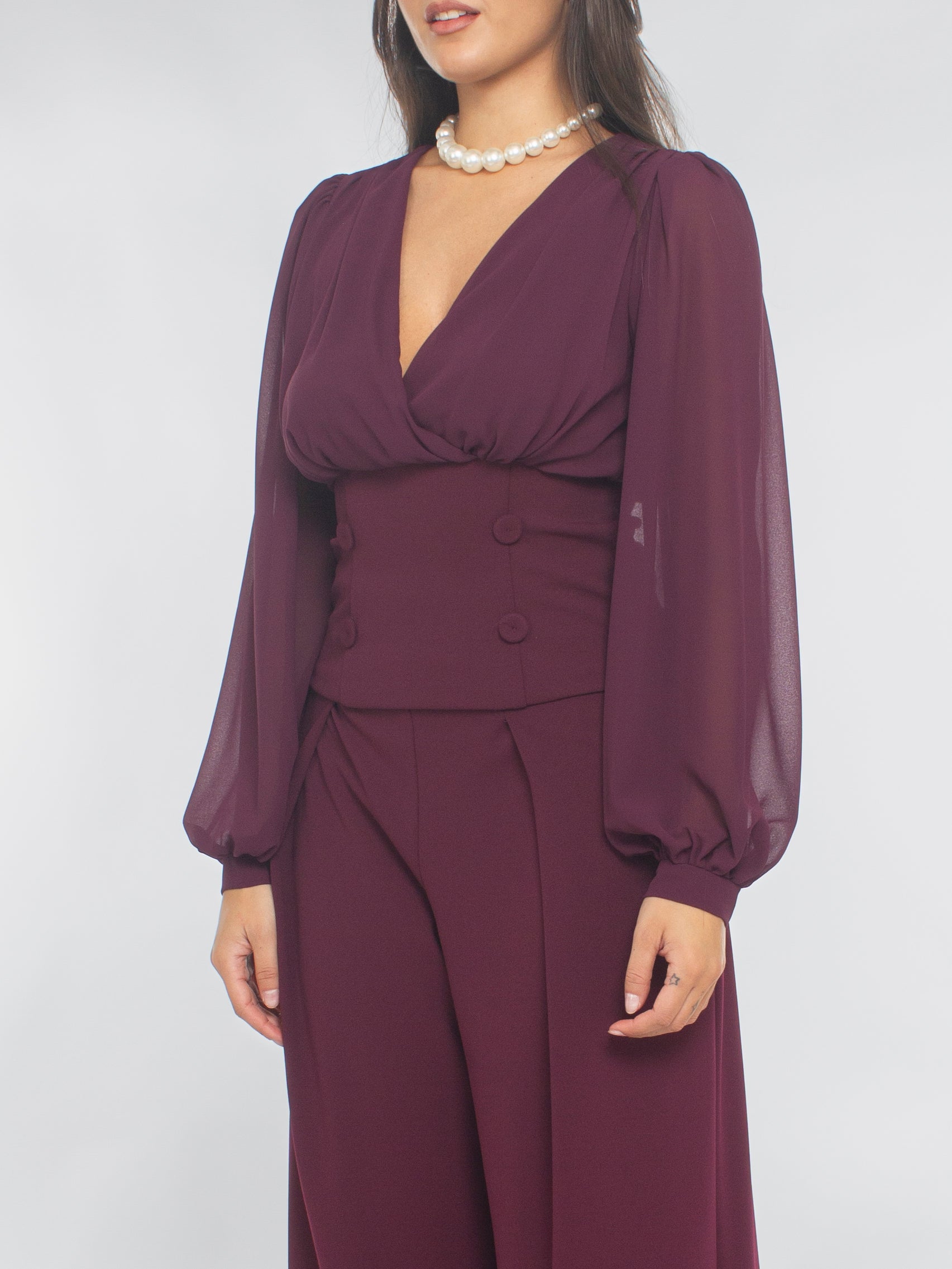 Blusa in Georgette con Bottoni Ricoperti Rinascimento