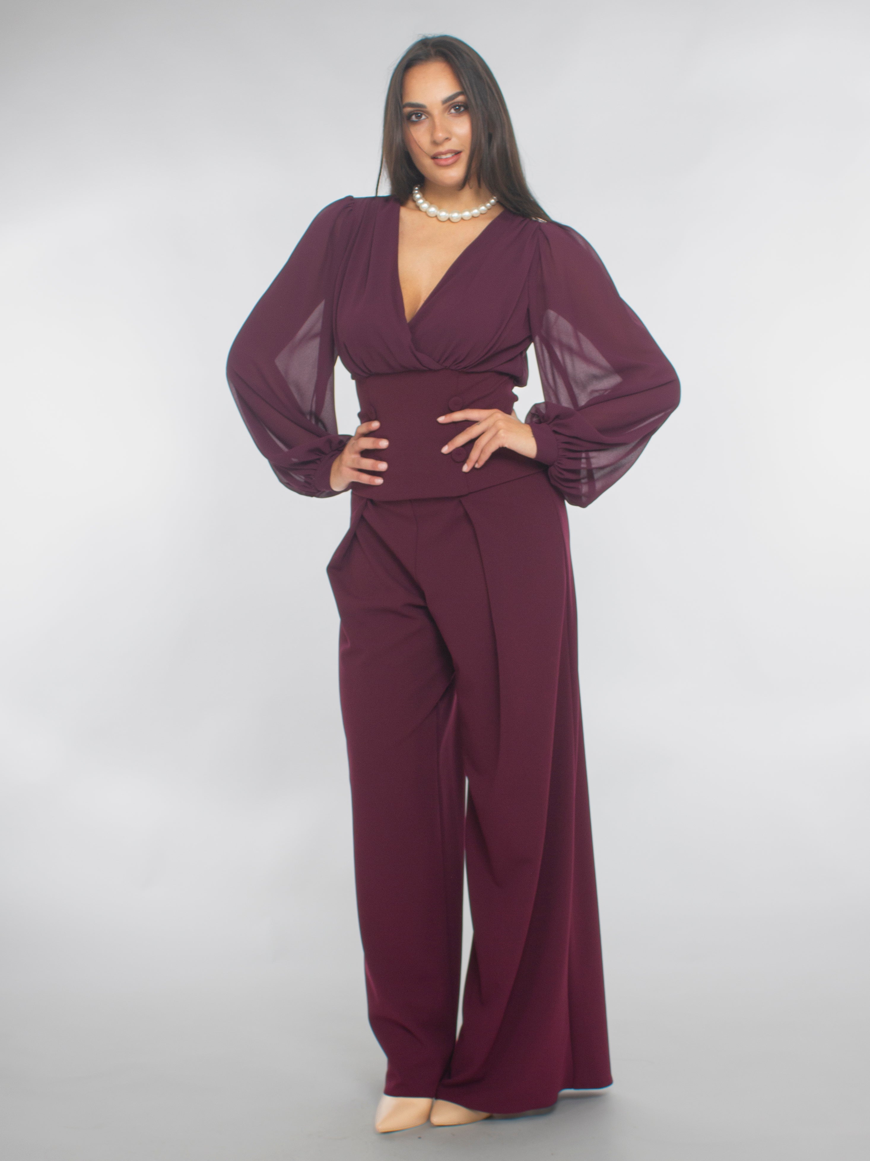 Blusa in Georgette con Bottoni Ricoperti Rinascimento