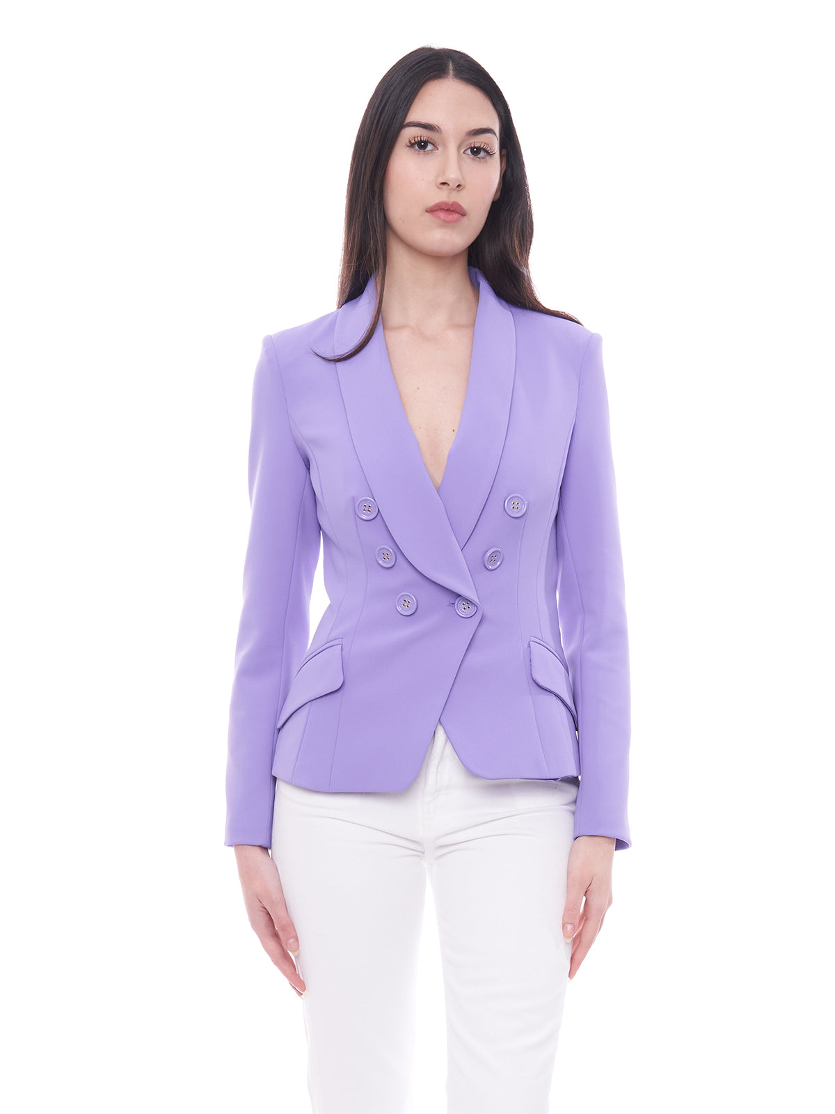 Double-breasted crepe jacket with shawl lapel