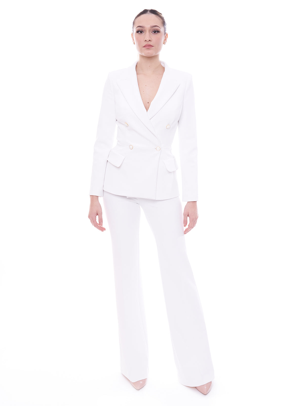 Elisabetta Franchi double-breasted crêpe jacket with cut at the waist 