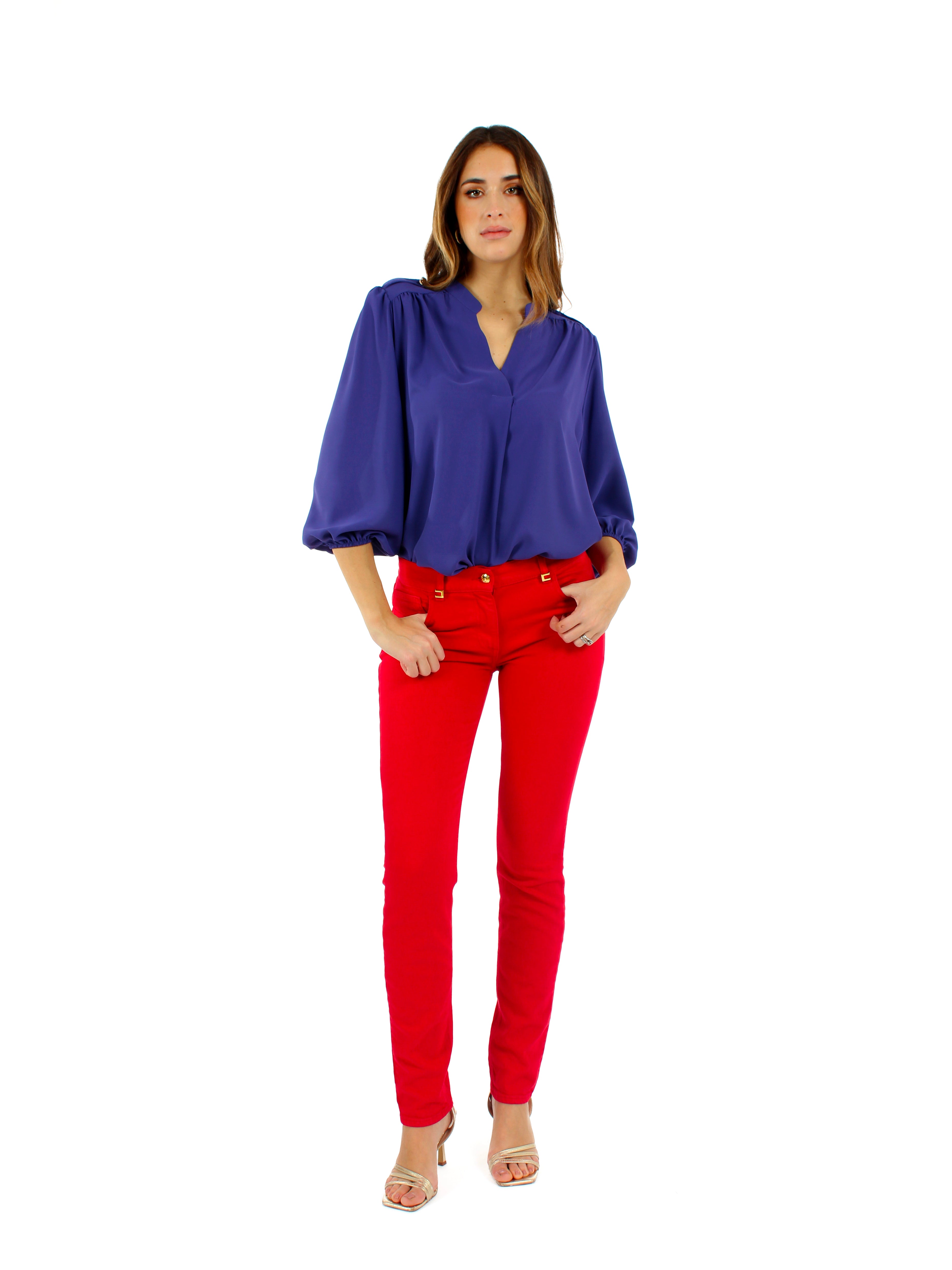 Jeans in cotone tinto con dettagli logo Elisabetta Franchi