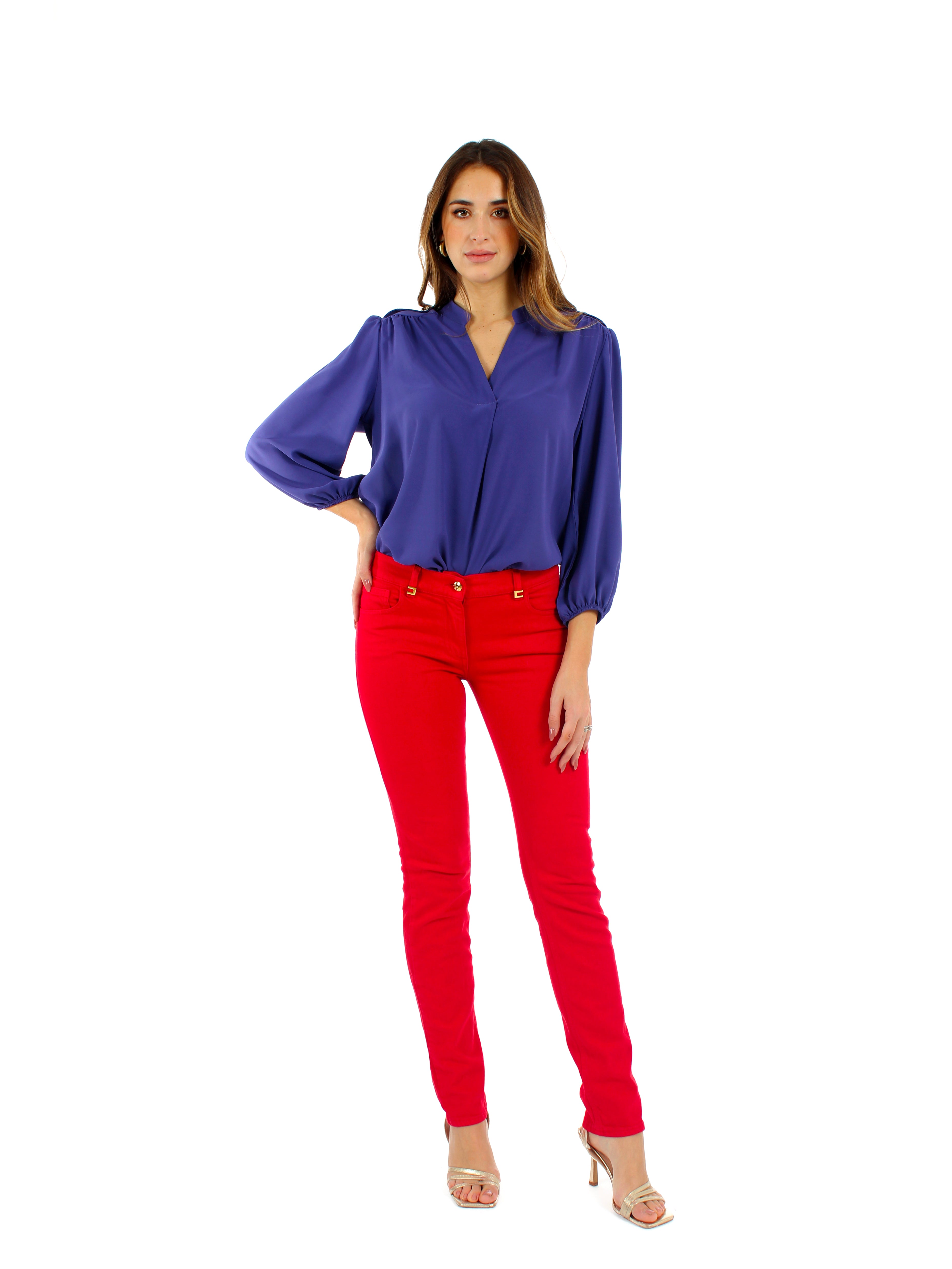 Jeans in cotone tinto con dettagli logo Elisabetta Franchi