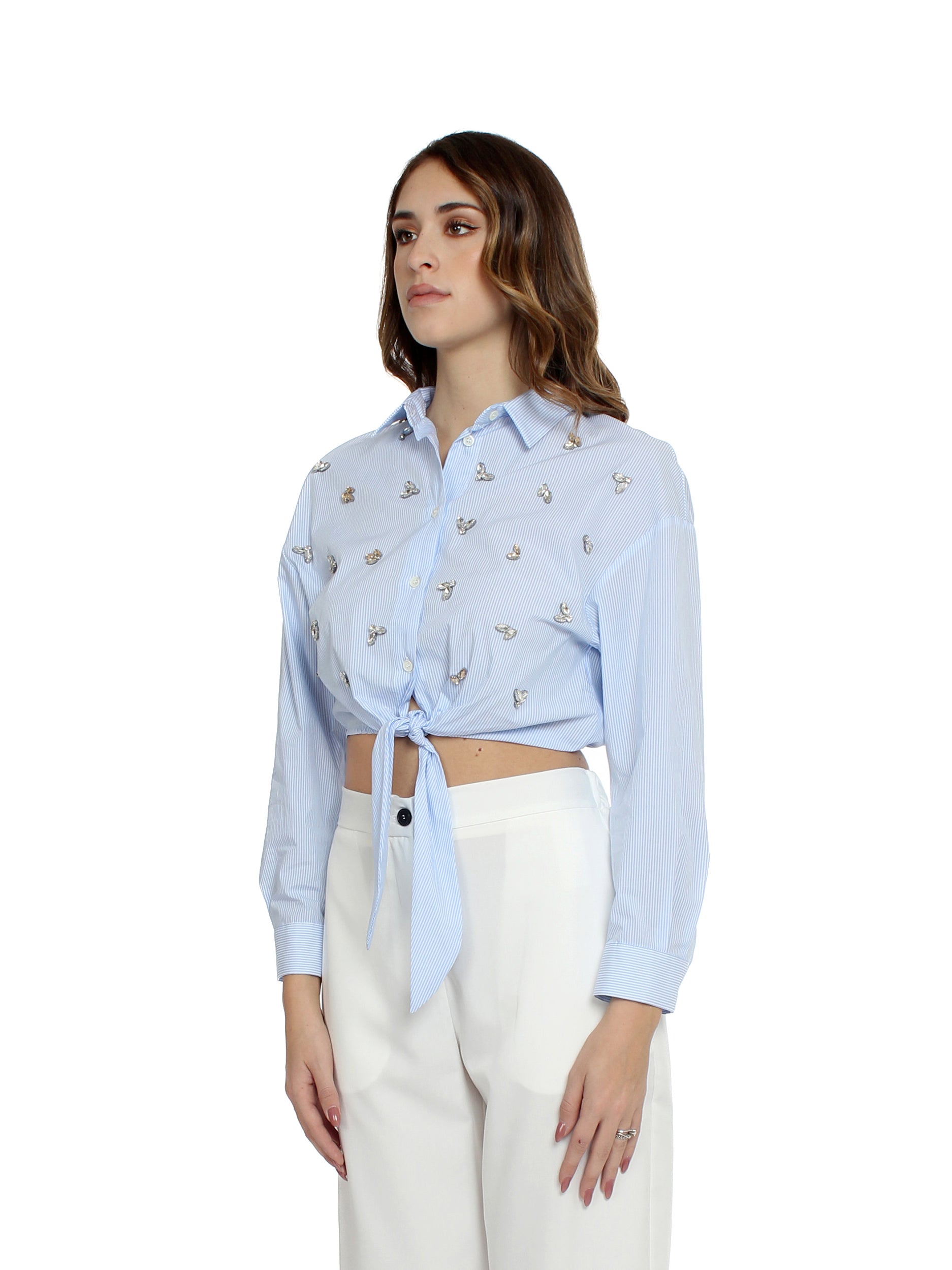 Camicia crop con nodo e pietre applicate Vicolo