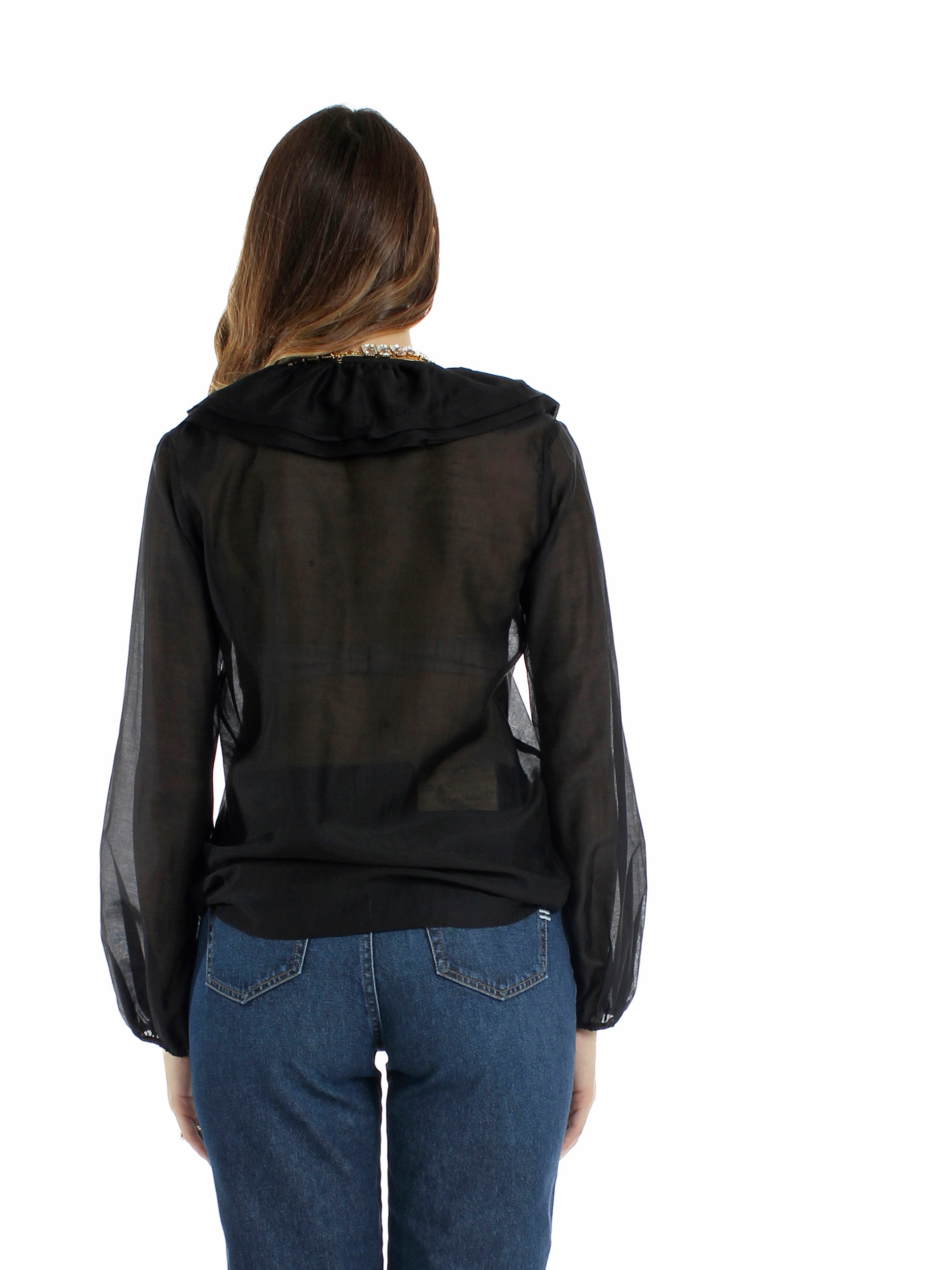 Blusa scollo a v con rouches e laccio Vicolo