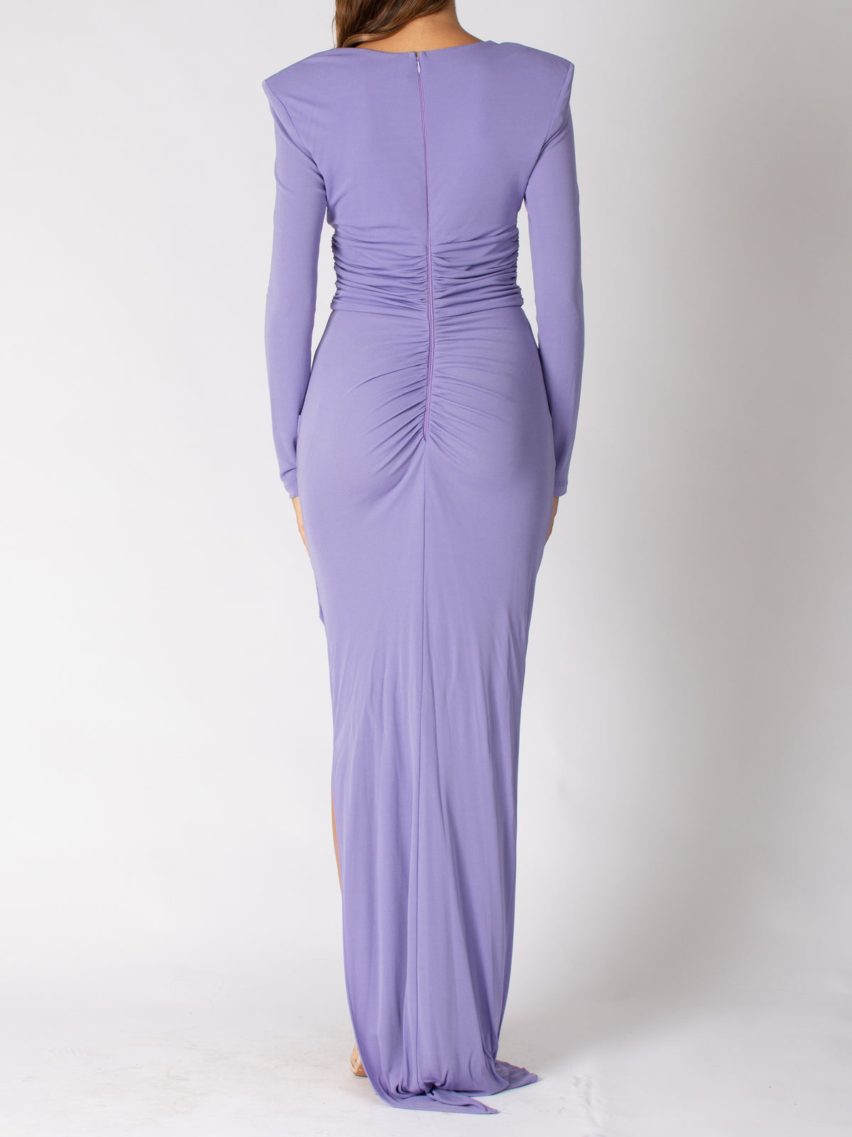 Red carpet dress in draped jersey with cut out