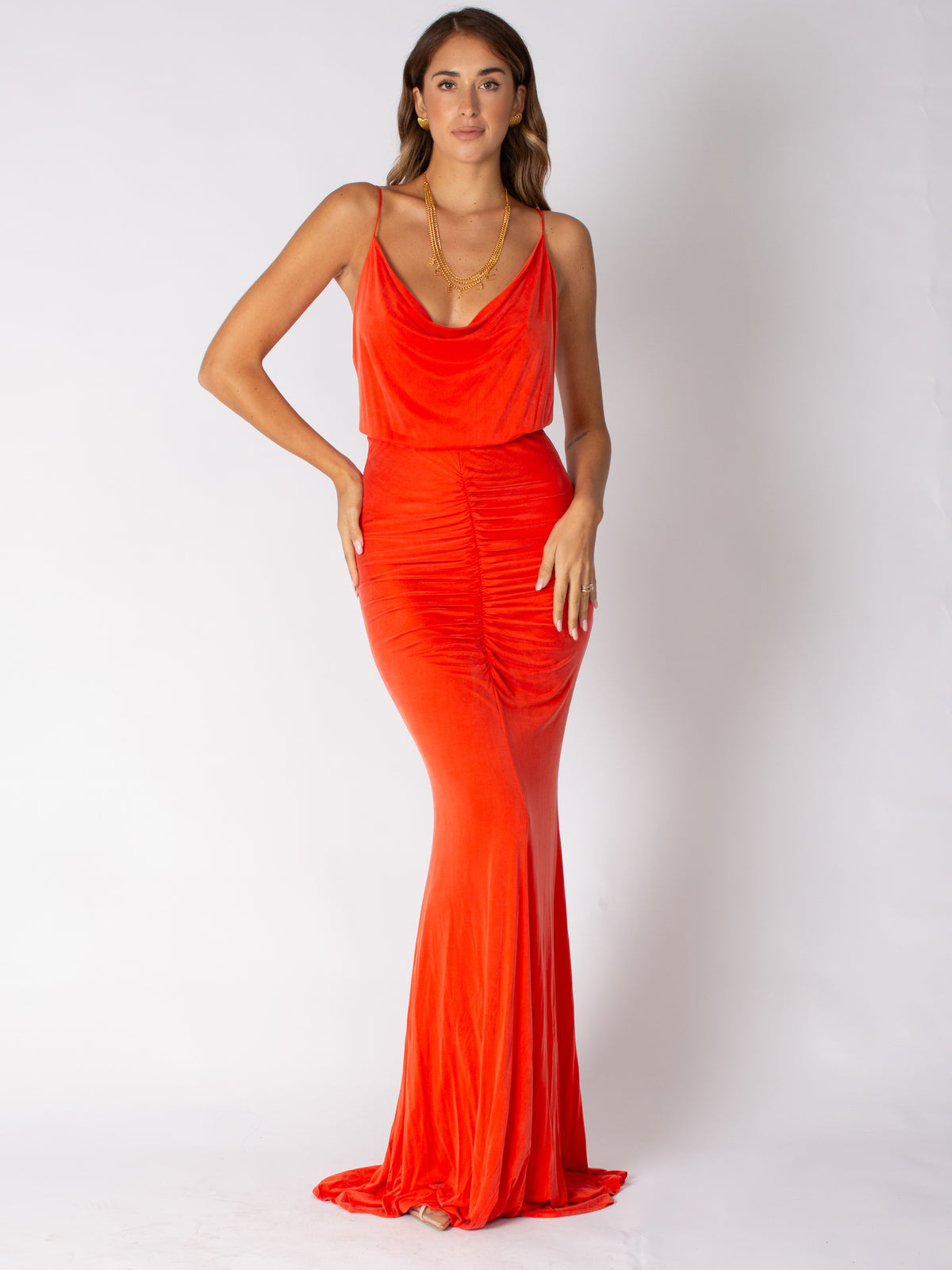 Abito red carpet in jersey cupro drappeggiato Elisabetta Franchi