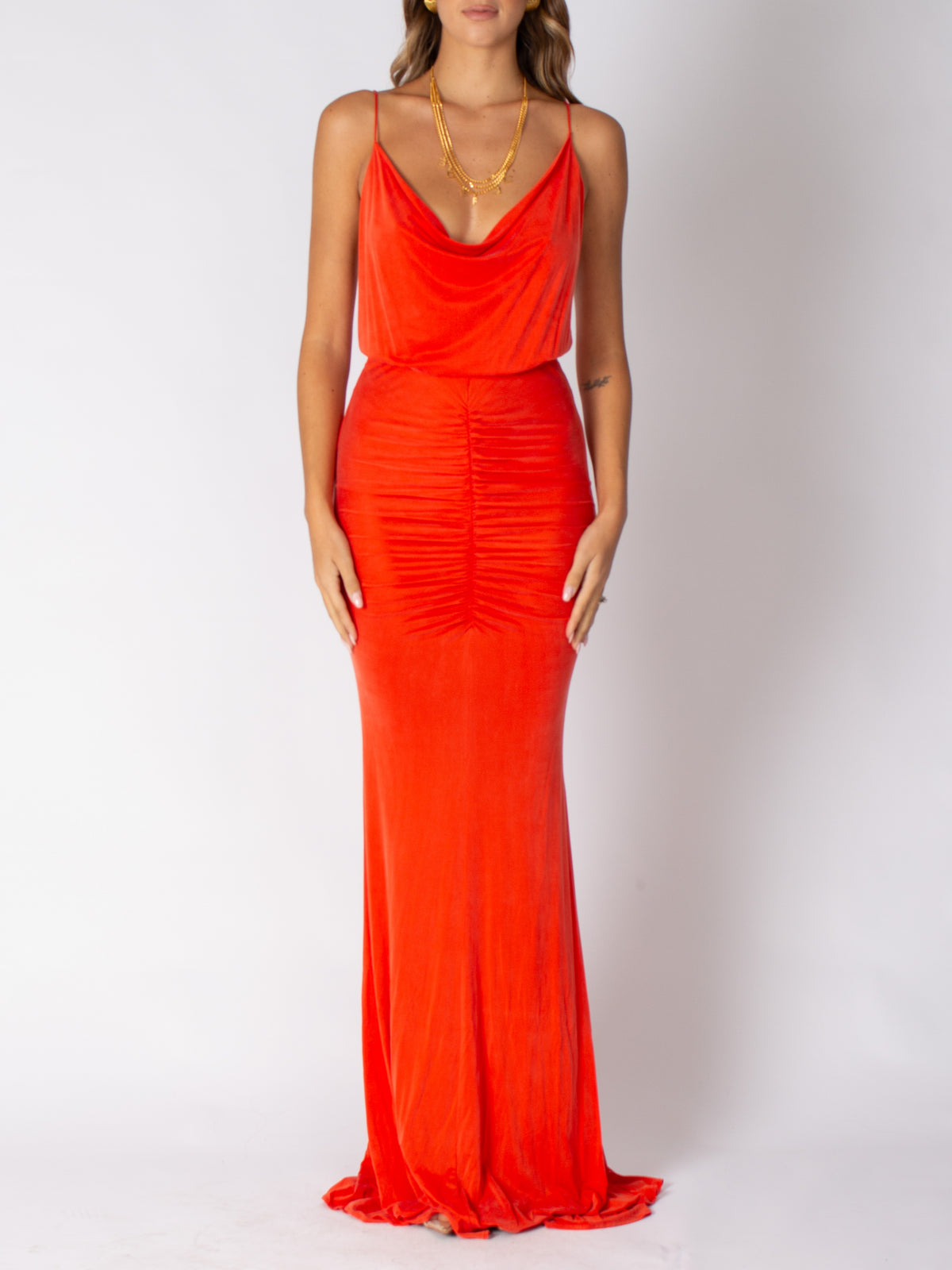 Abito red carpet in jersey cupro drappeggiato Elisabetta Franchi