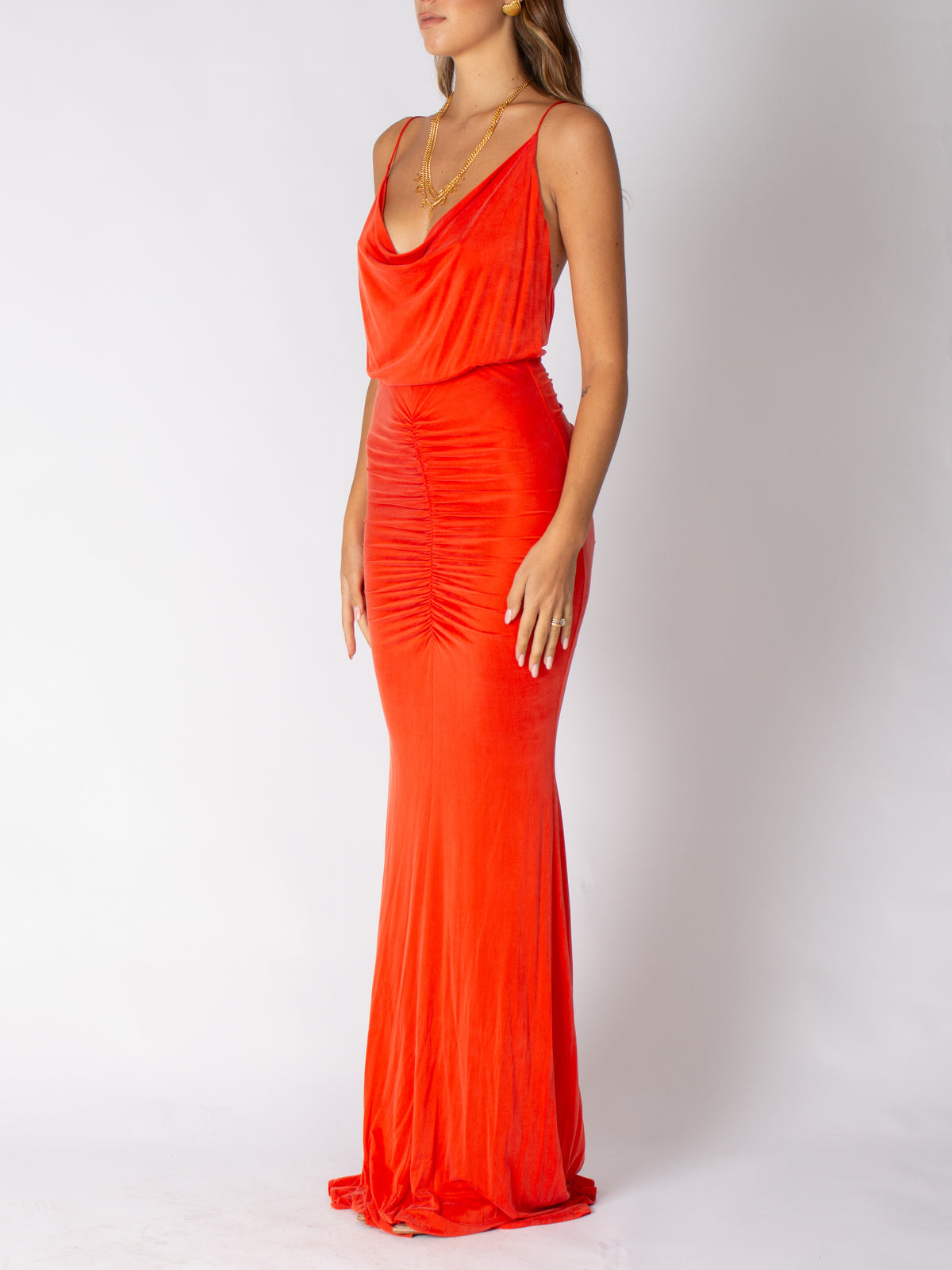 Abito red carpet in jersey cupro drappeggiato Elisabetta Franchi
