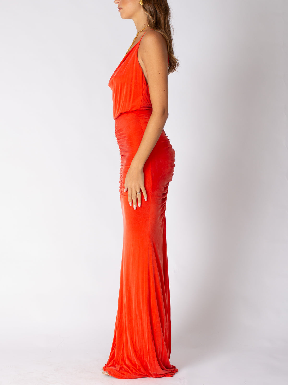 Abito red carpet in jersey cupro drappeggiato Elisabetta Franchi