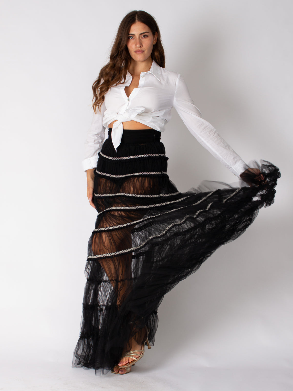 Elisabetta Franchi flounced long skirt