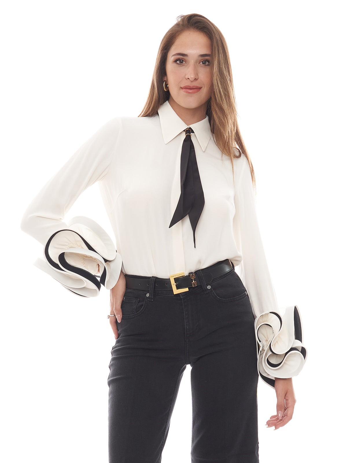 Camicia in georgette con ruches e foulard Elisabetta Franchi