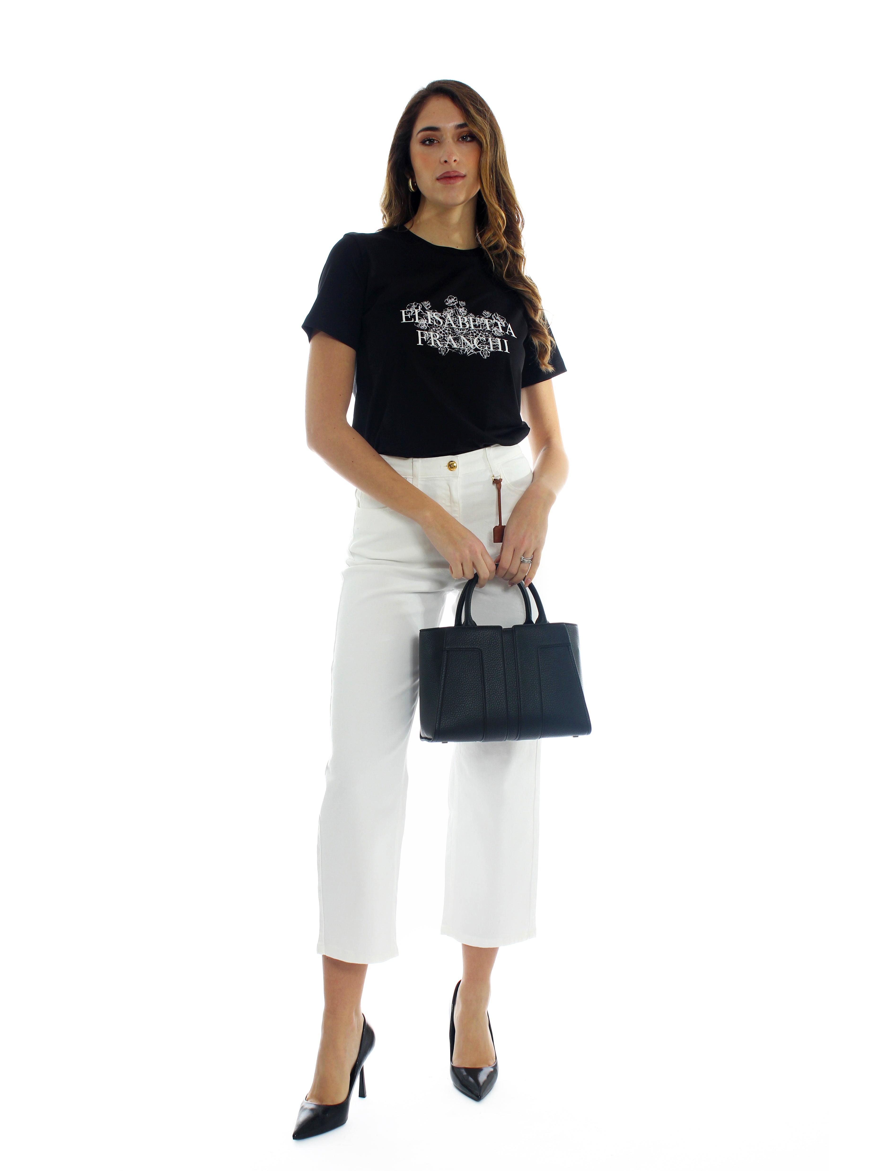 T-shirt in jersey con stampa e ricamo Elisabetta Franchi