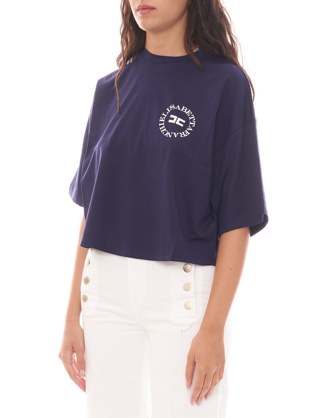 T-shirt cropped in jersey con logo Elisabetta Franchi