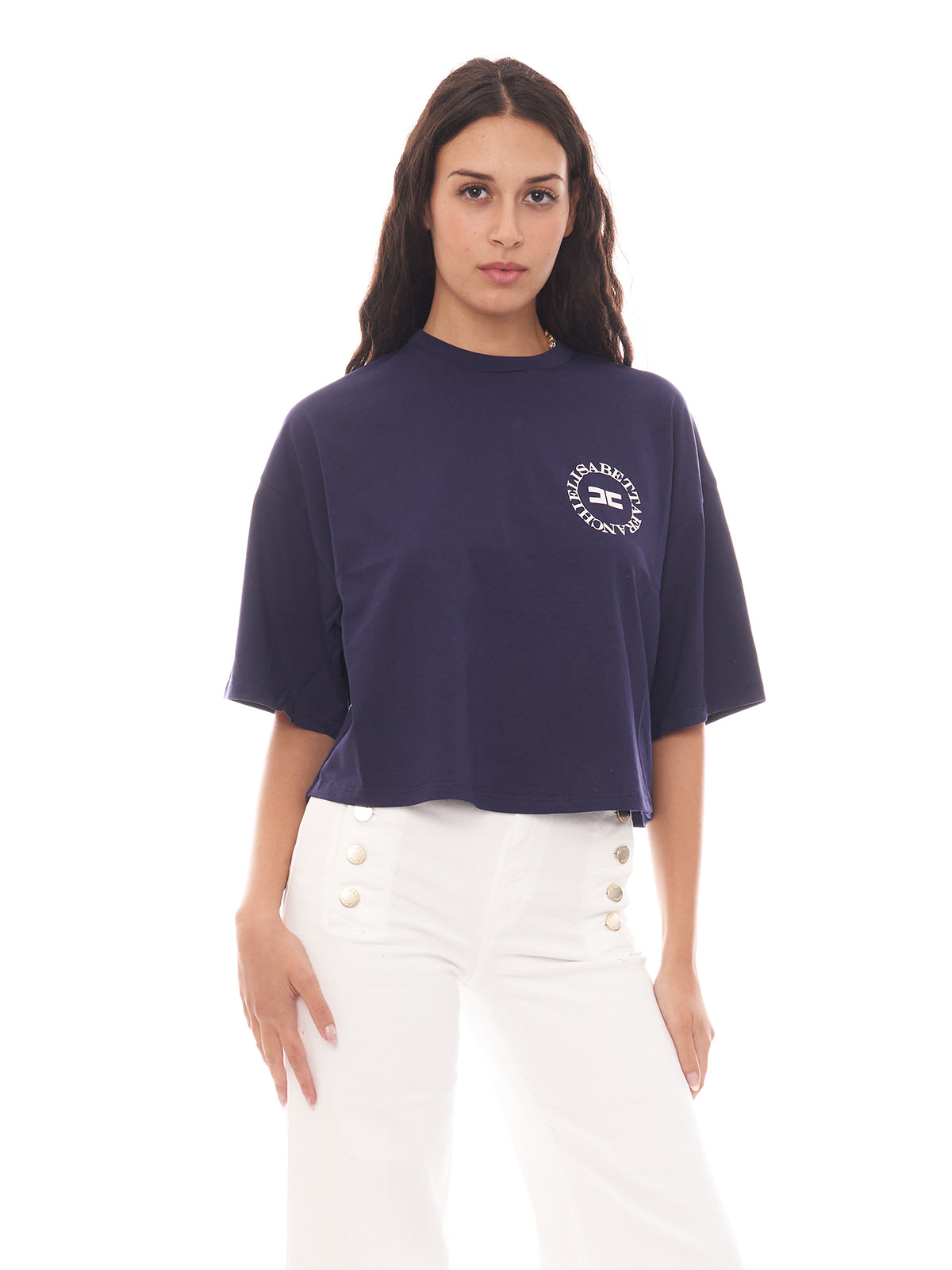 T-shirt cropped in jersey con logo Elisabetta Franchi