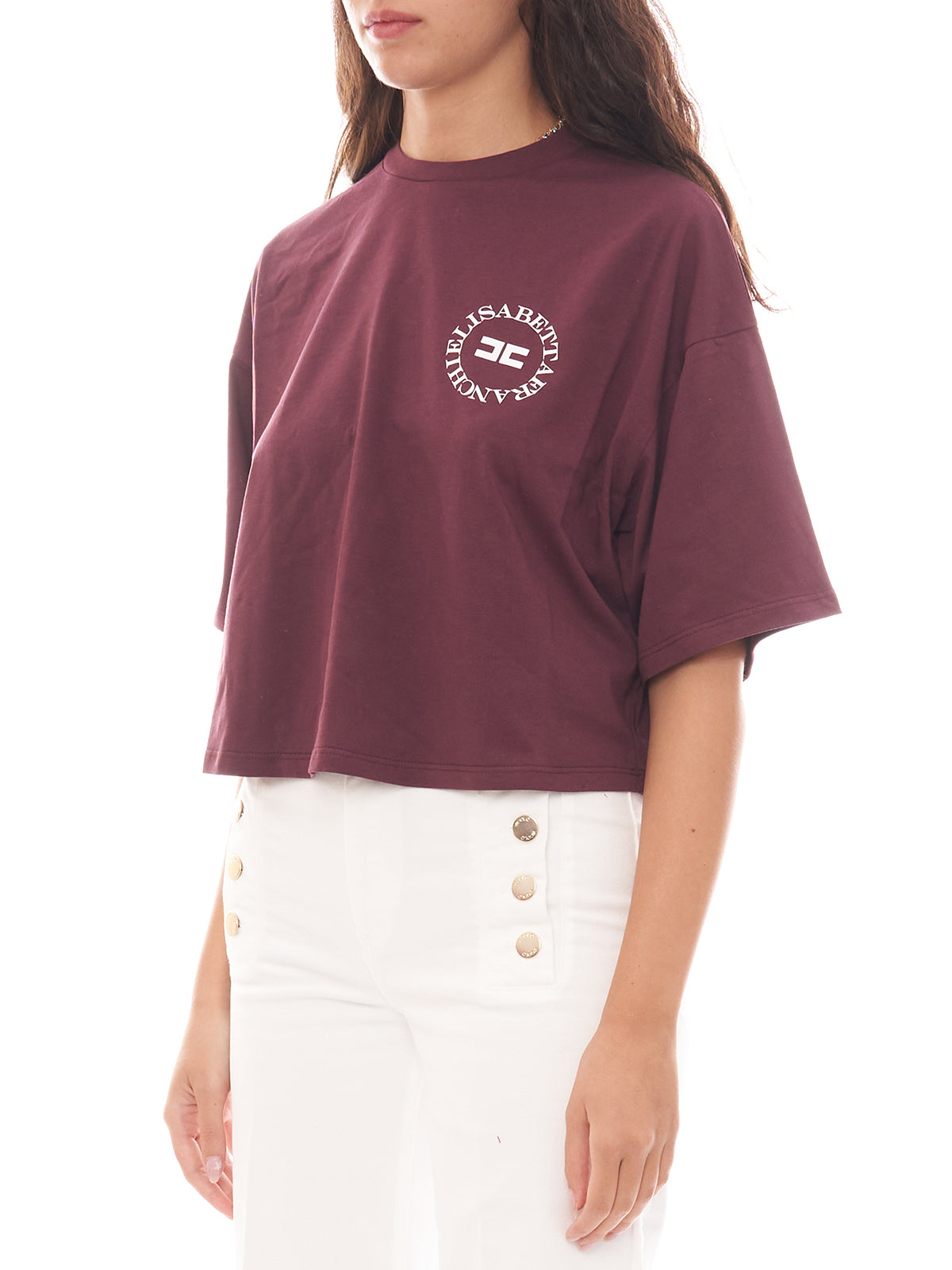 T-shirt cropped in jersey con logo Elisabetta Franchi