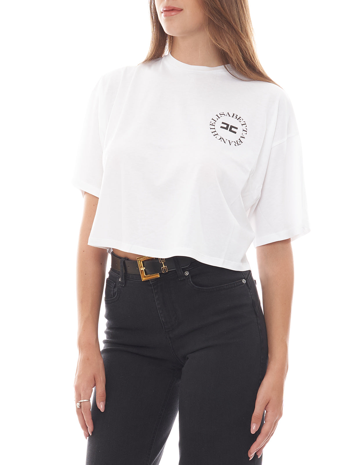 T-shirt cropped in jersey con logo Elisabetta Franchi