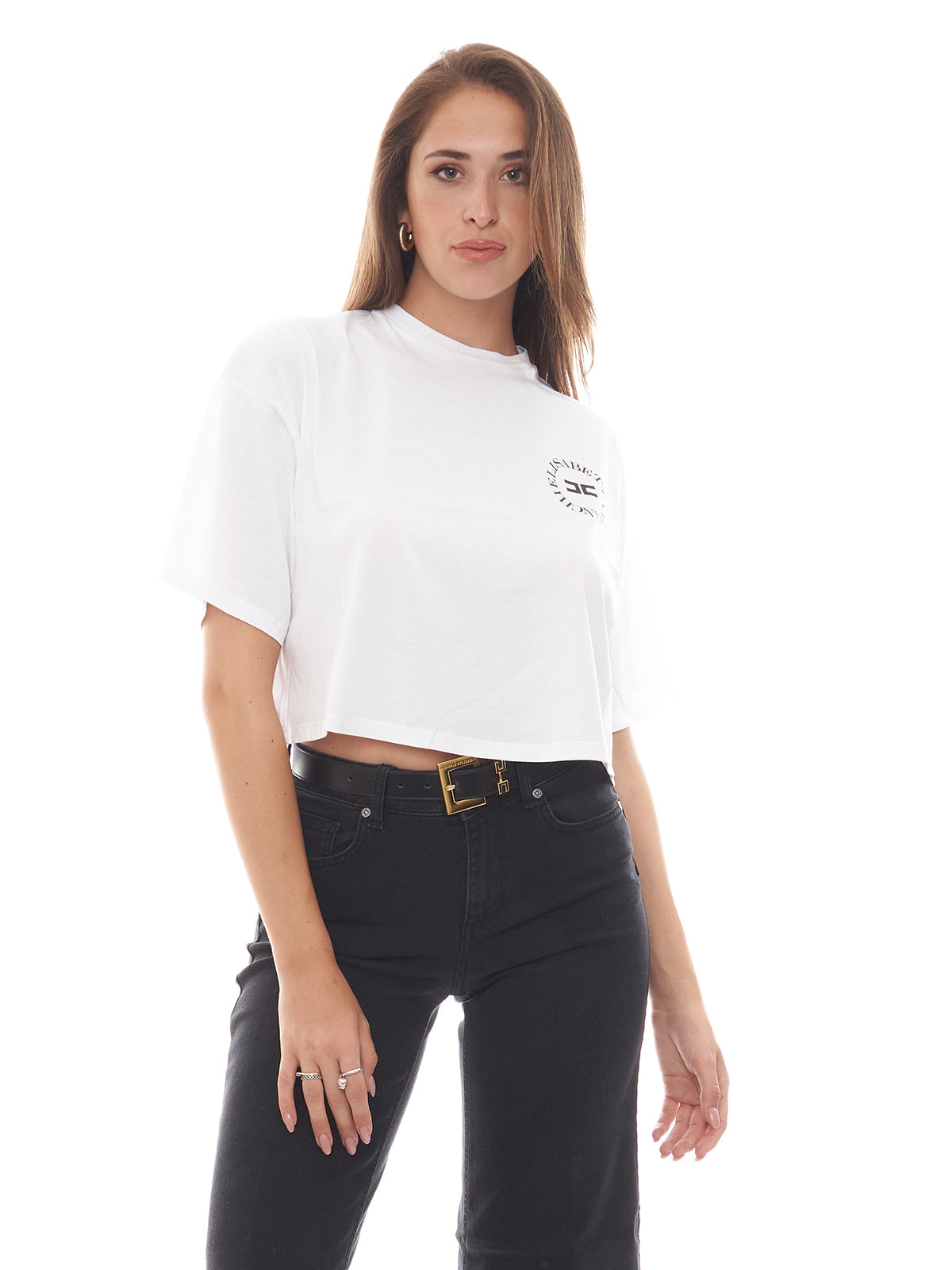 T-shirt cropped in jersey con logo Elisabetta Franchi